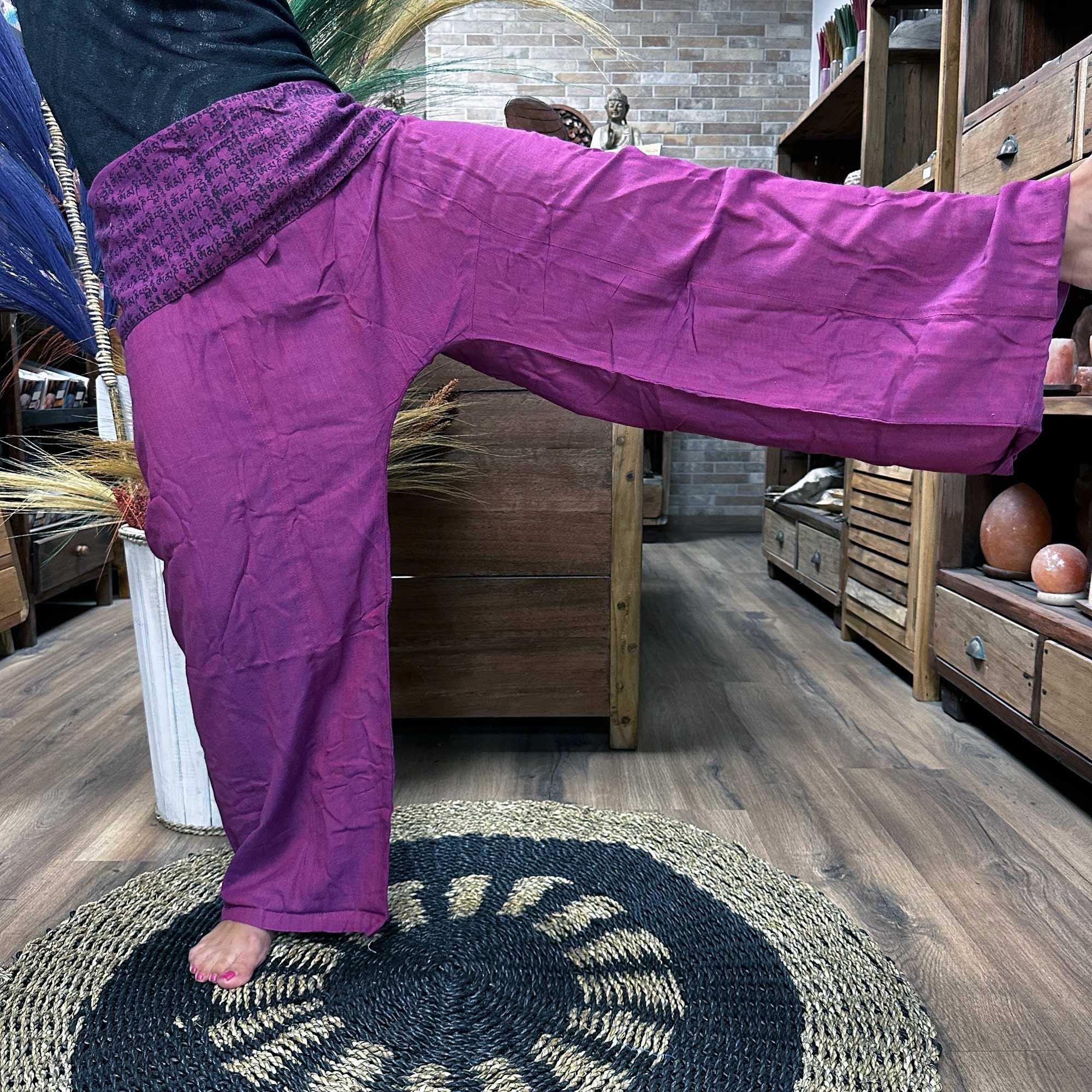 Yoga and festival pants - Thai fisherman mandala mantra in purple