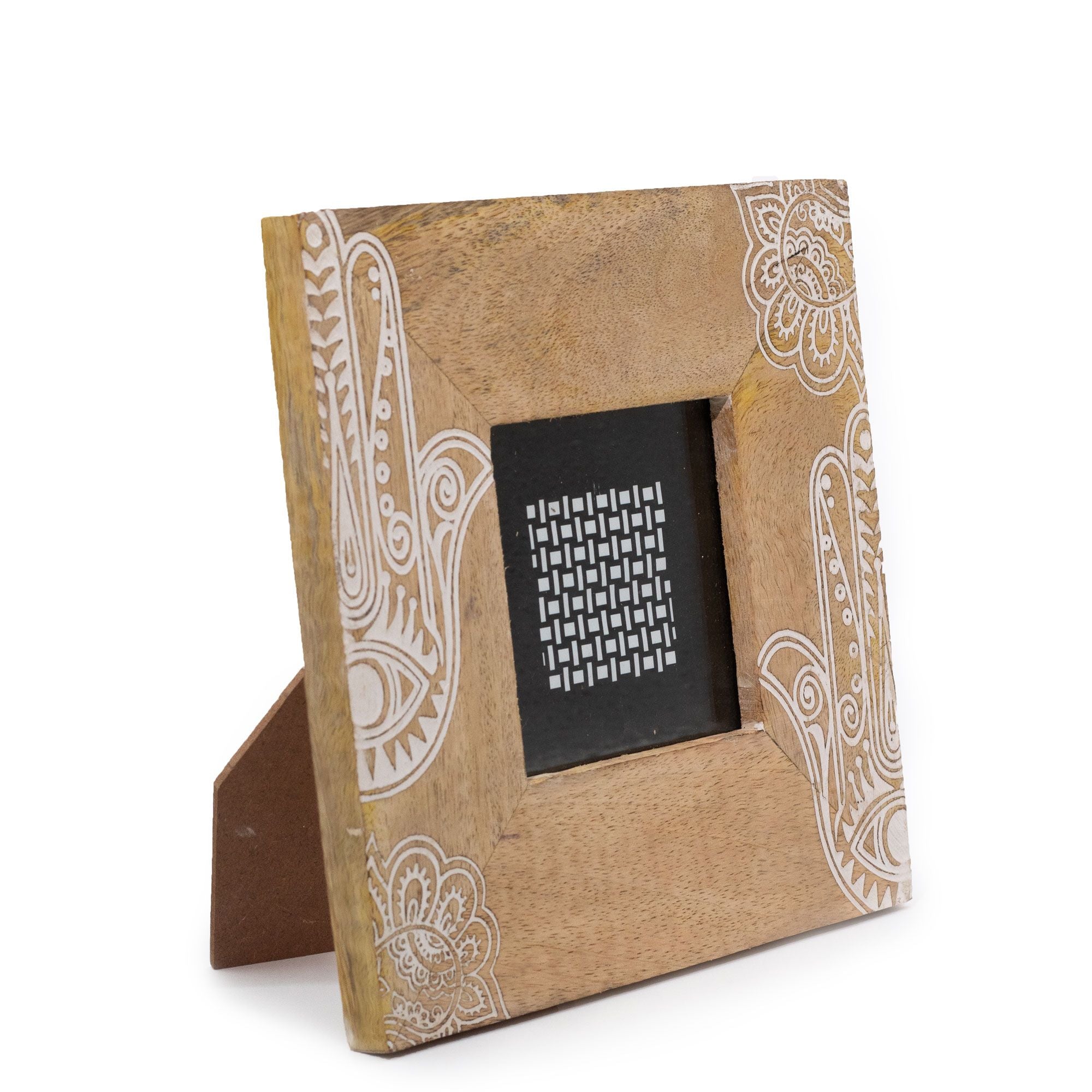 Marco pequeño de madera de mango Hamsa Blanco