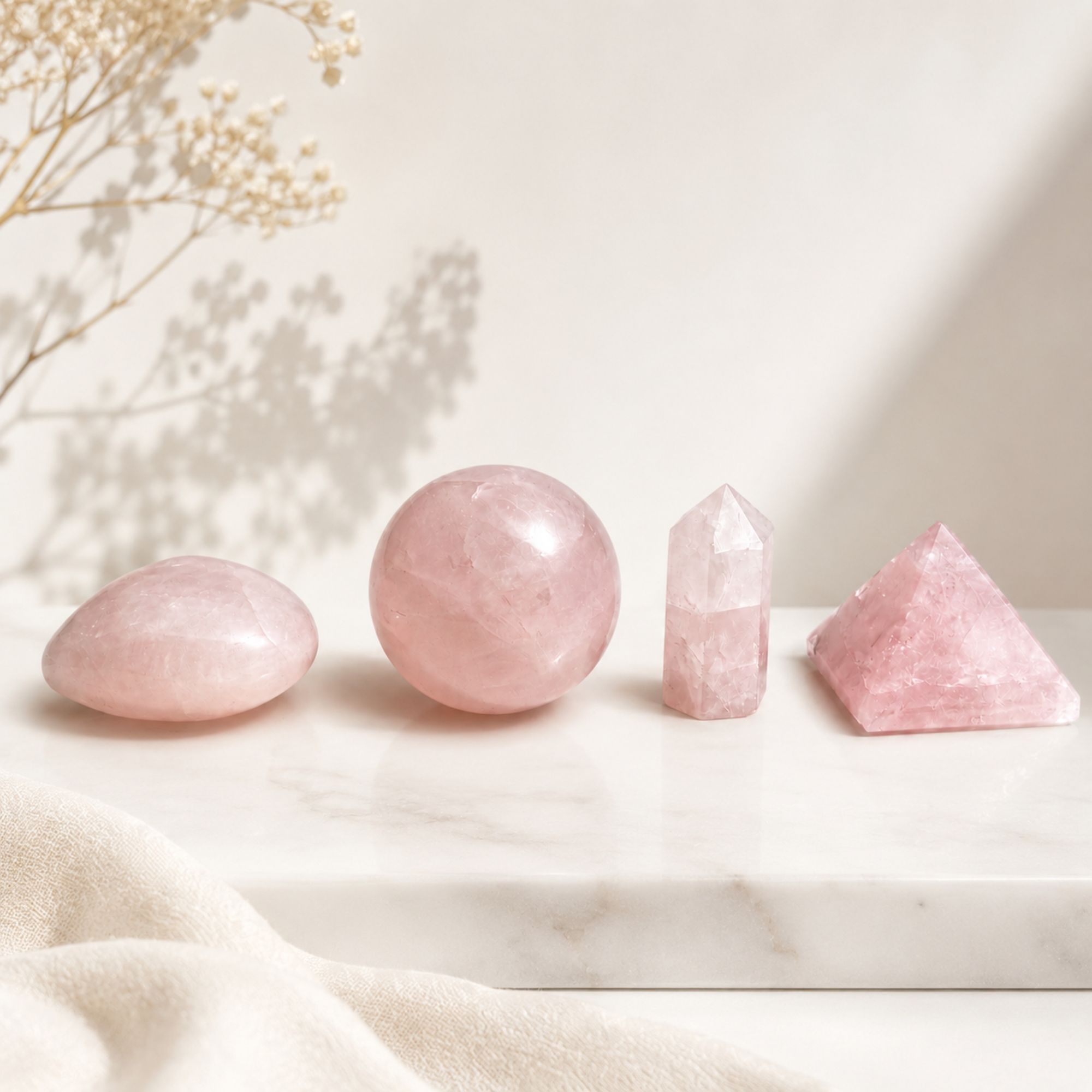 Cuatro Formas en Piedra Preciosa – Cuarzo Rosa