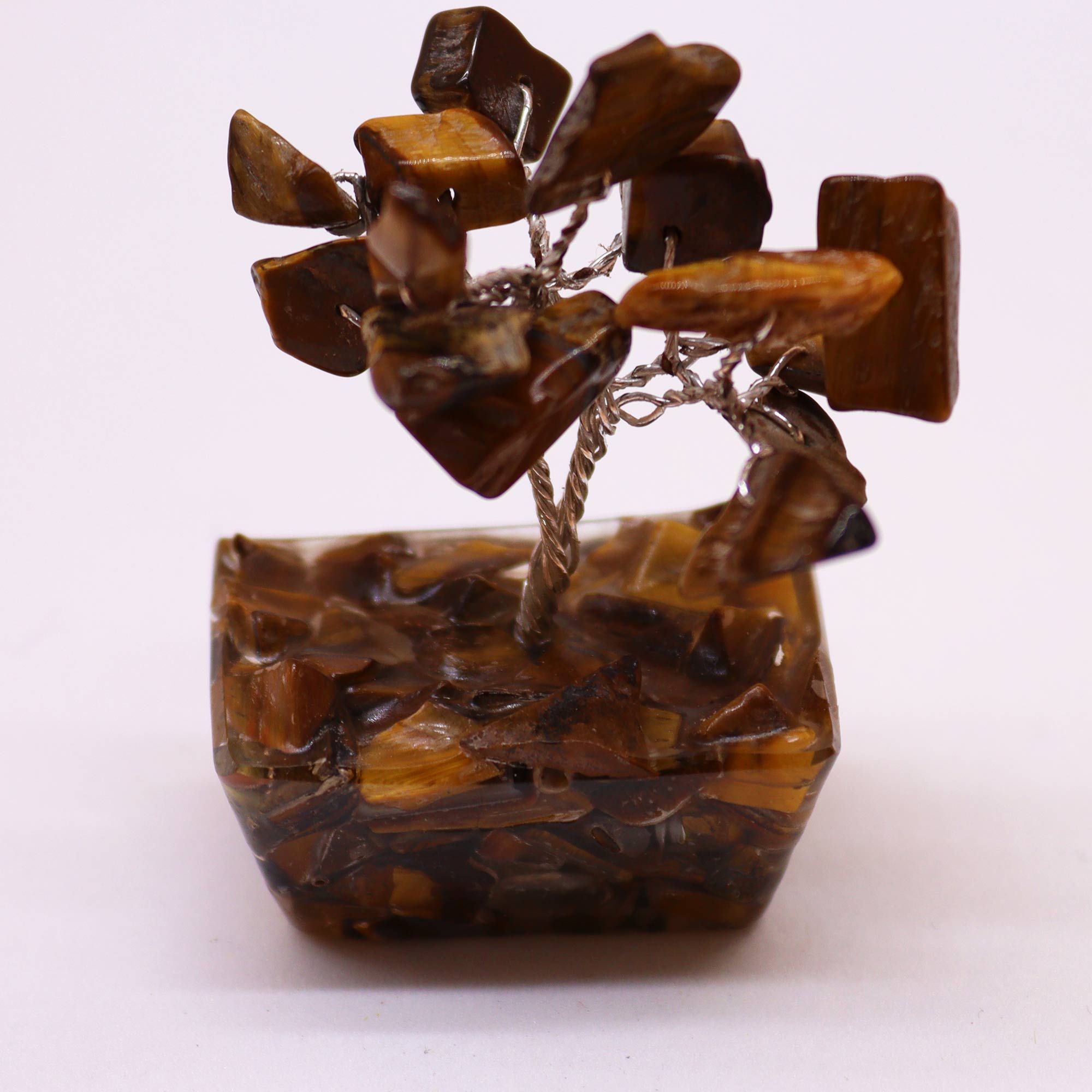 Mini Árvore de Pedras Naturais Base Orgonite Olho de Tigre (15 Pedras)