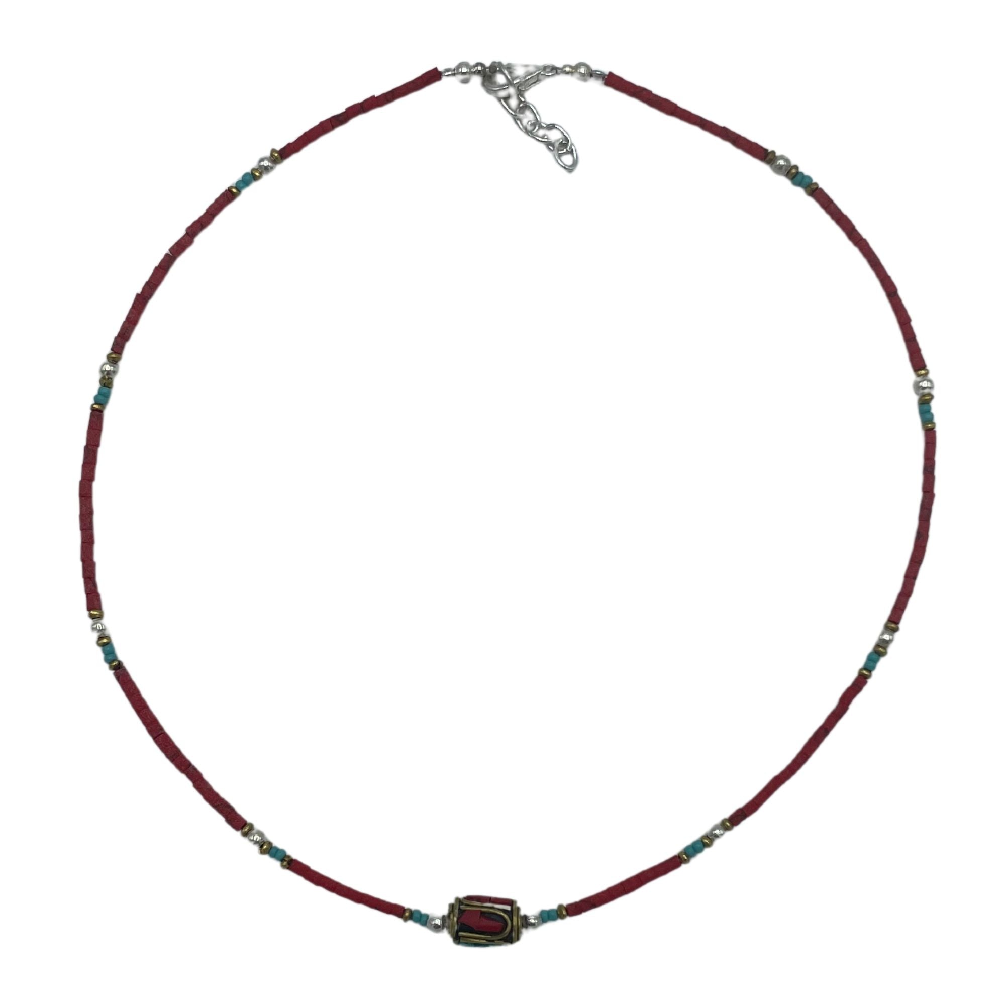 Pulseira Nepalesa de Gemas Extrafinas - Contas de Coral Rosa e Turquesa