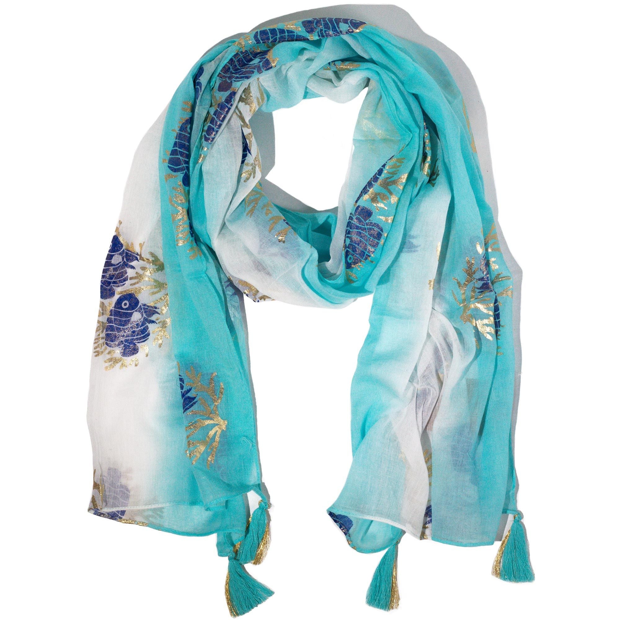 Lenço Nomad Sari Aqua Fish - Turquesa - 180x50 cm