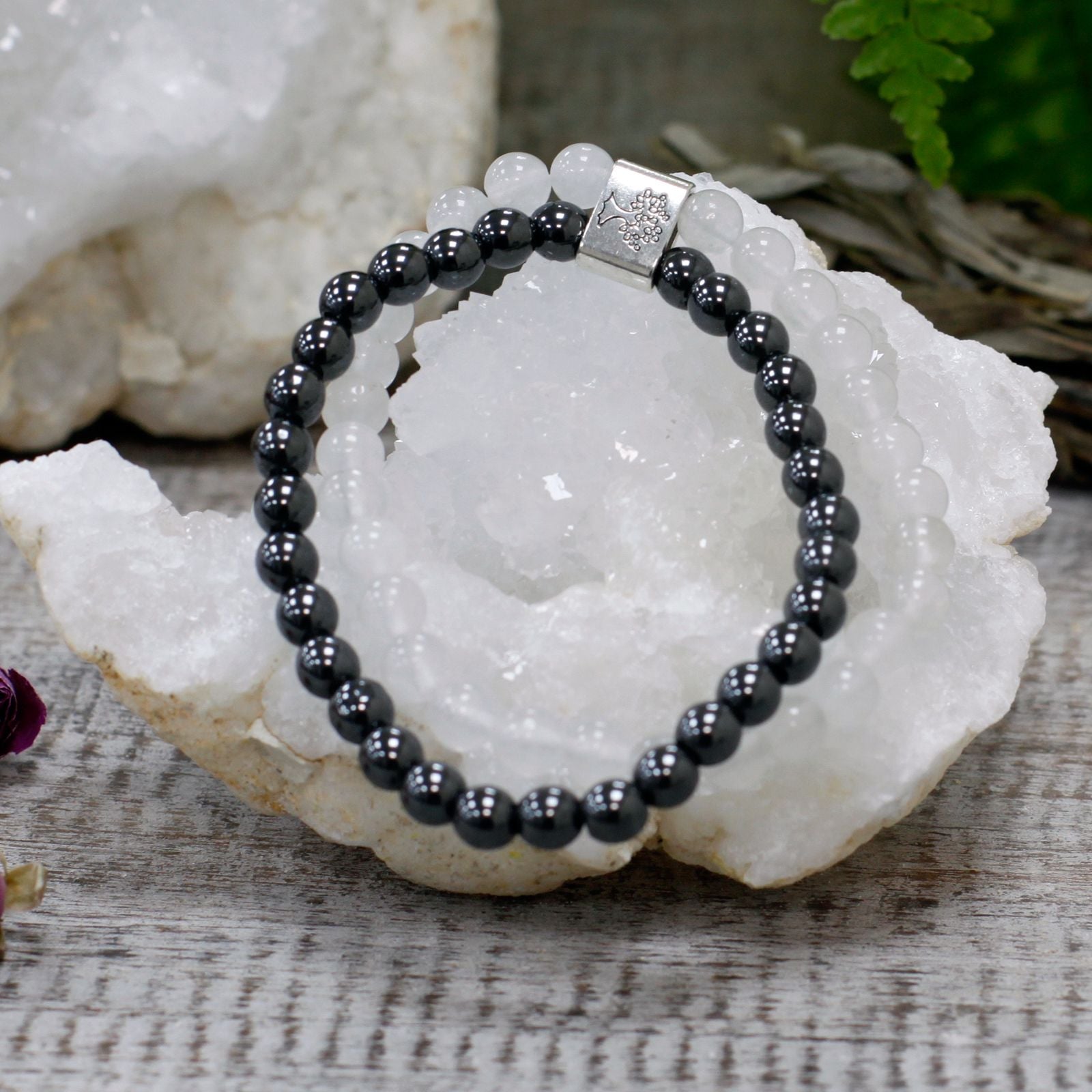 Pulsera magnética de piedras naturales – Cuarzo blanco