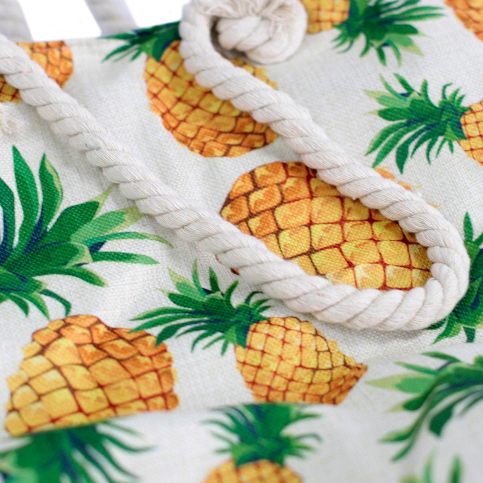 Bolsa shopper com alça de corda - Ananases tropicais