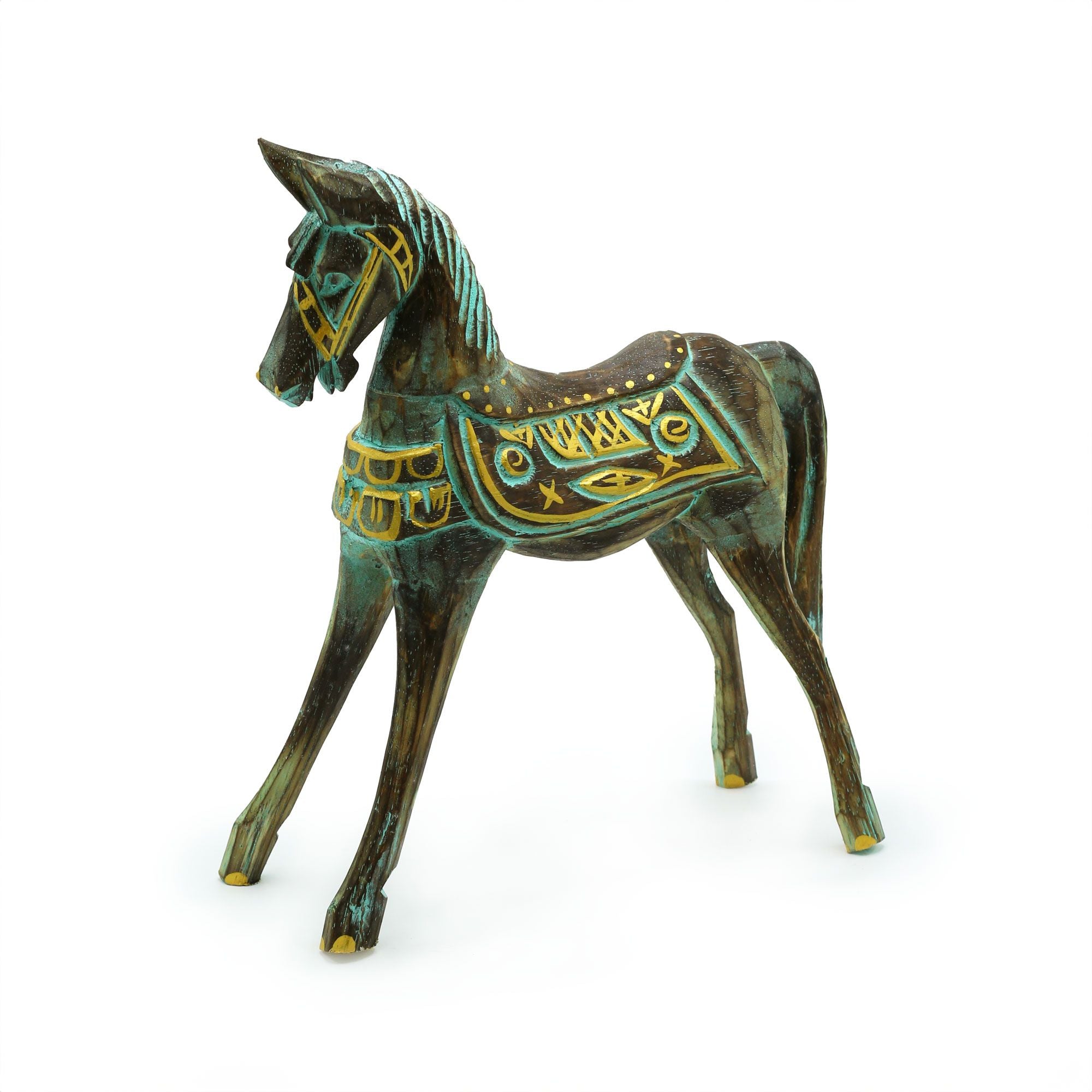 Cavalo Médio Dourado e Turquesa