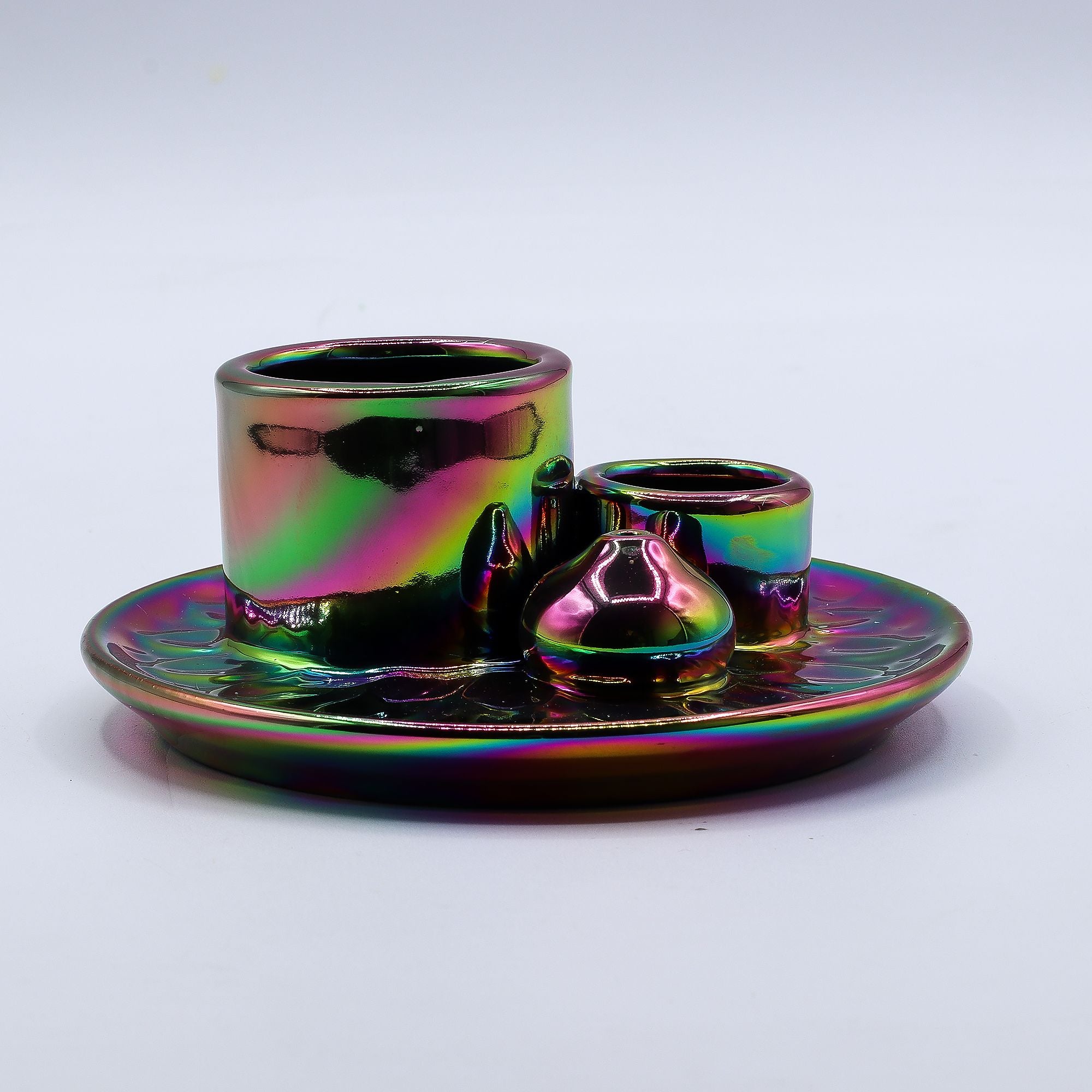 Ceramic Holder for Palo Santo and Incense Metallic Rainbow Mandala