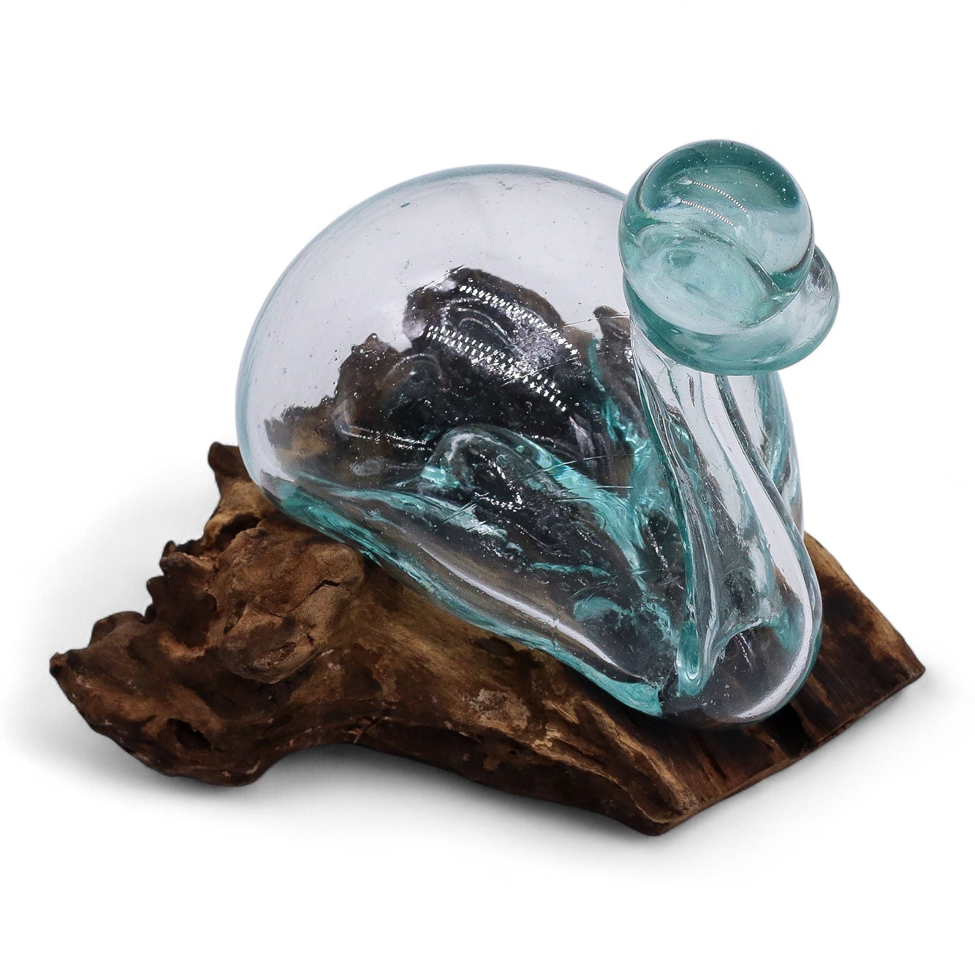 Duck-shaped decanter in cast glass on a wooden base