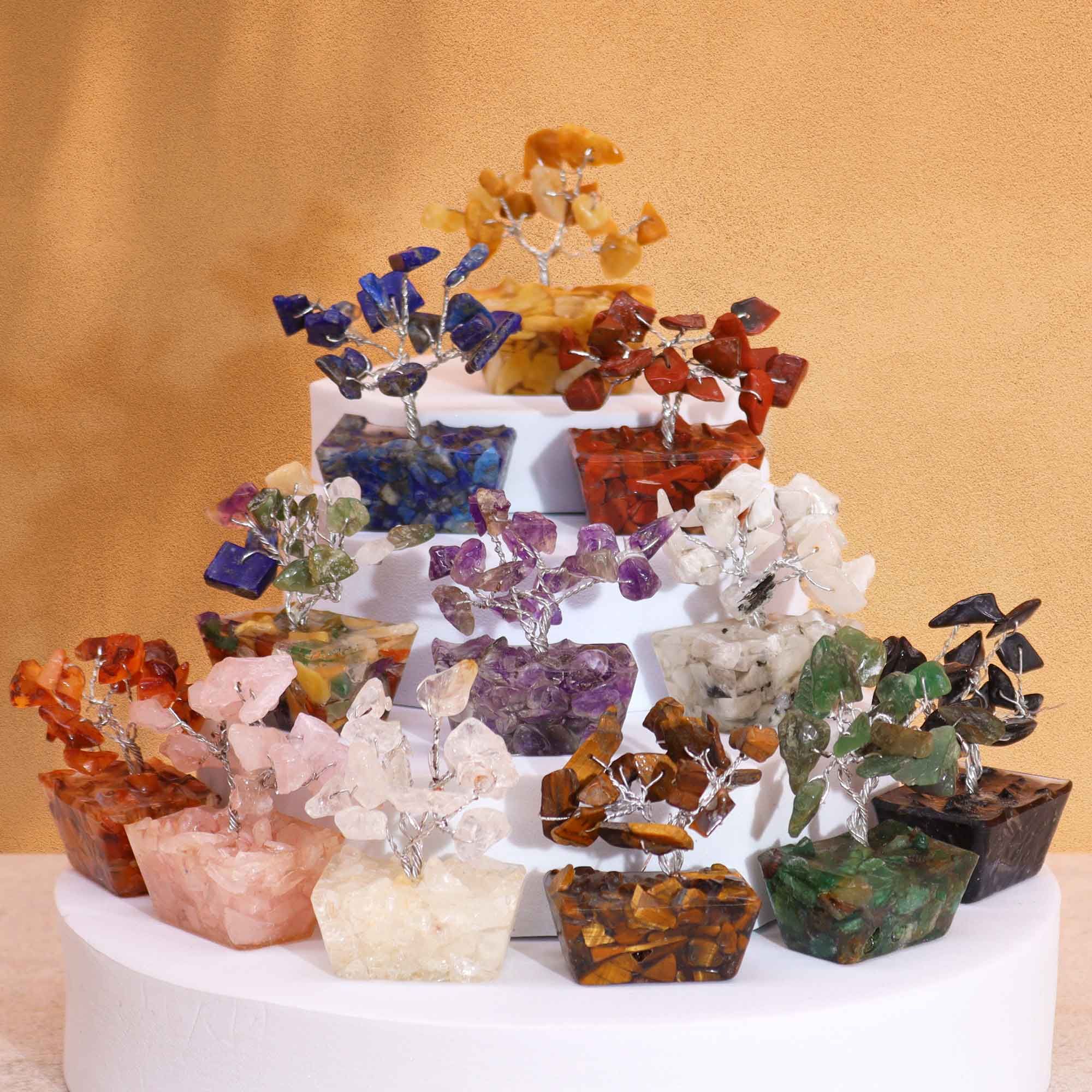 12 Mini Natural Stone Trees Orgonite Base Assorted Mix (15 Stones)