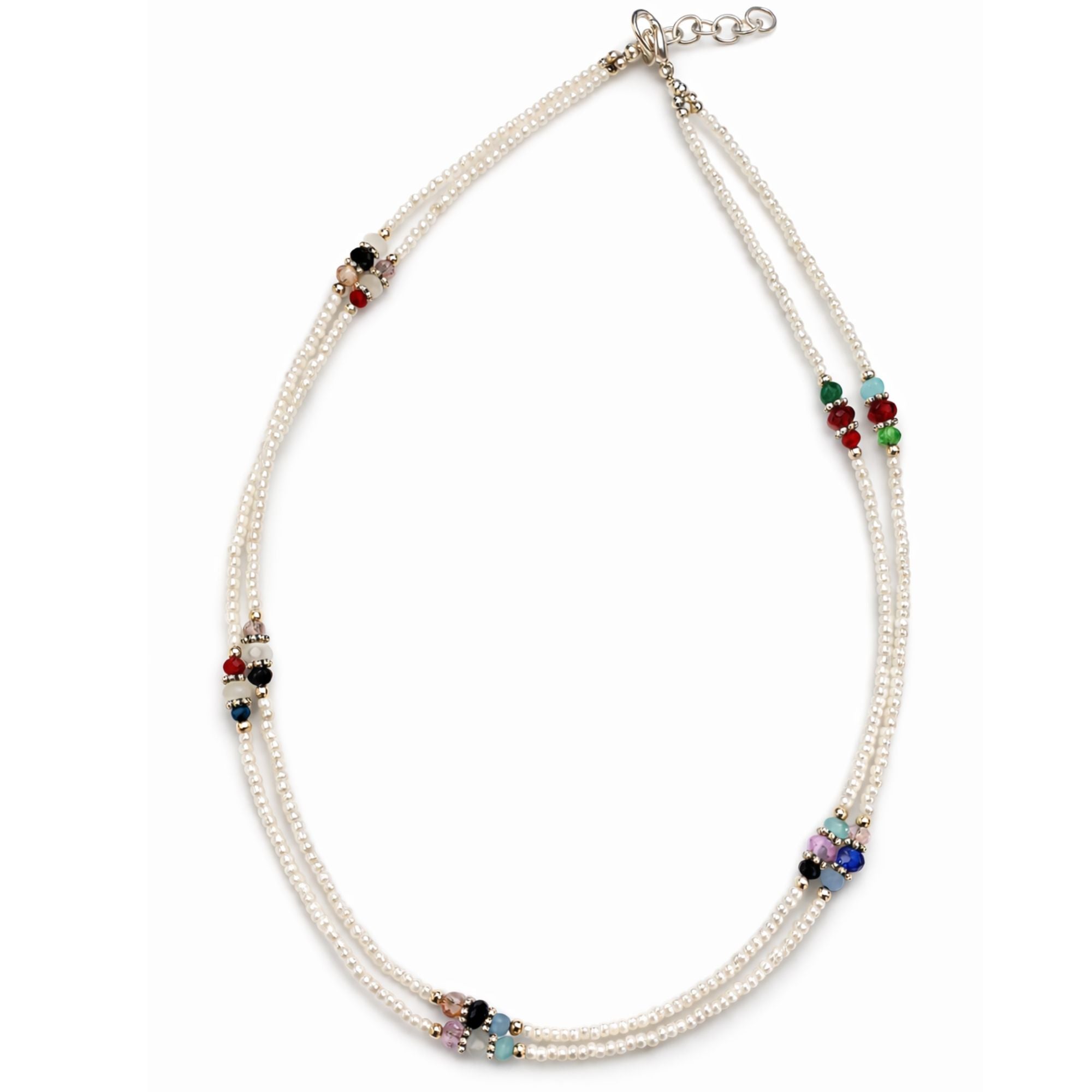 Colar Fino de Howlite Nepalês de Dupla Fila com Contas Facetadas - (42 cm)