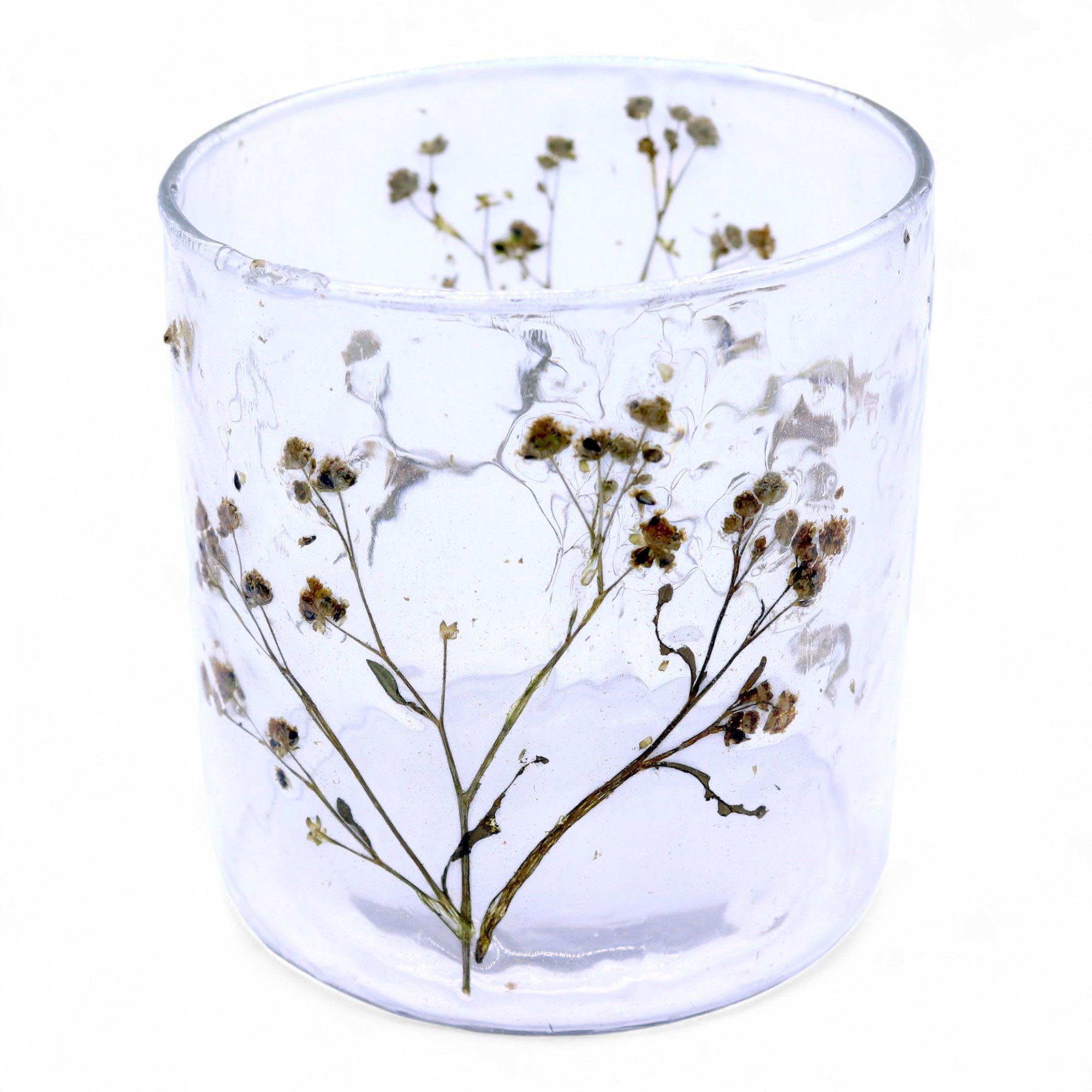 Portavelas recto de Vidrio floral natural - Margarita - (8x8 cm)