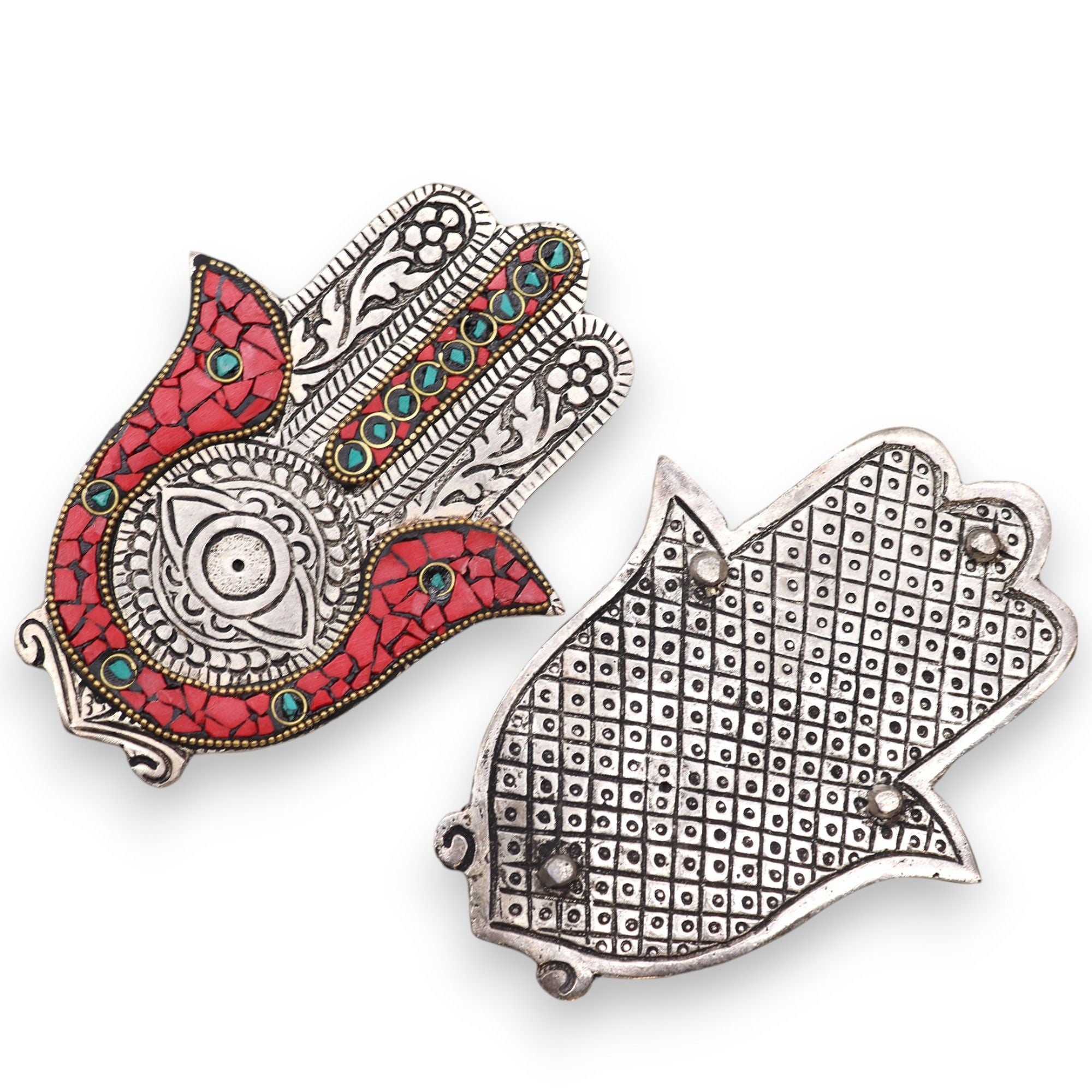 Suporte de Incenso Hamsa Pequeno Vermelho e Verde