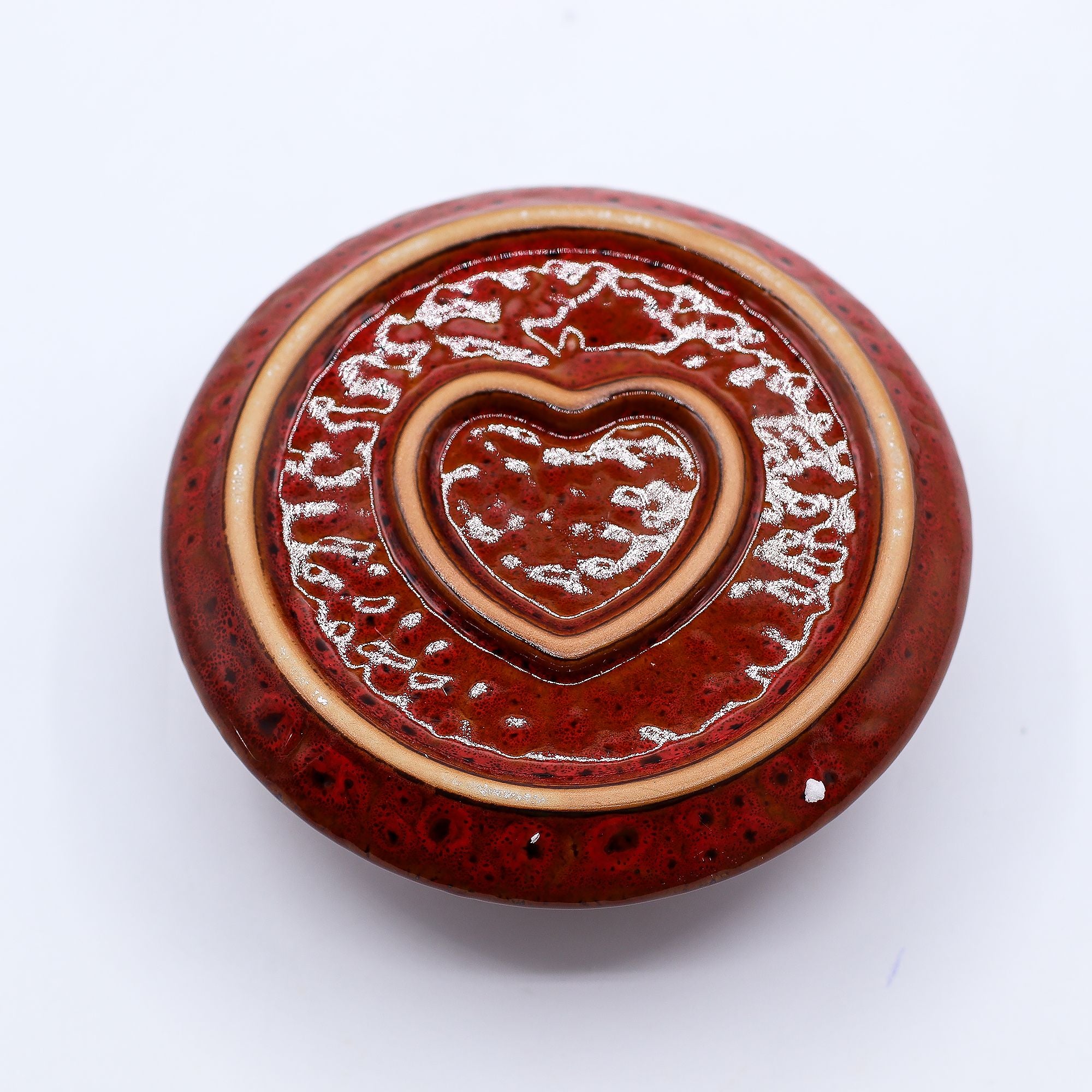 Suporte Cerâmico para Pau Santo e Incenso Mandala Vermelho com Coração Brilhante