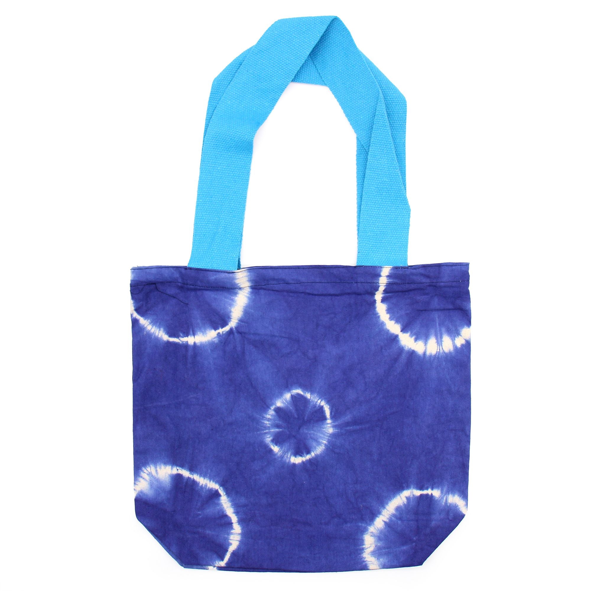Bolsa de Algodão Natural Tie Dye - Anéis Azuis - Alça Azul