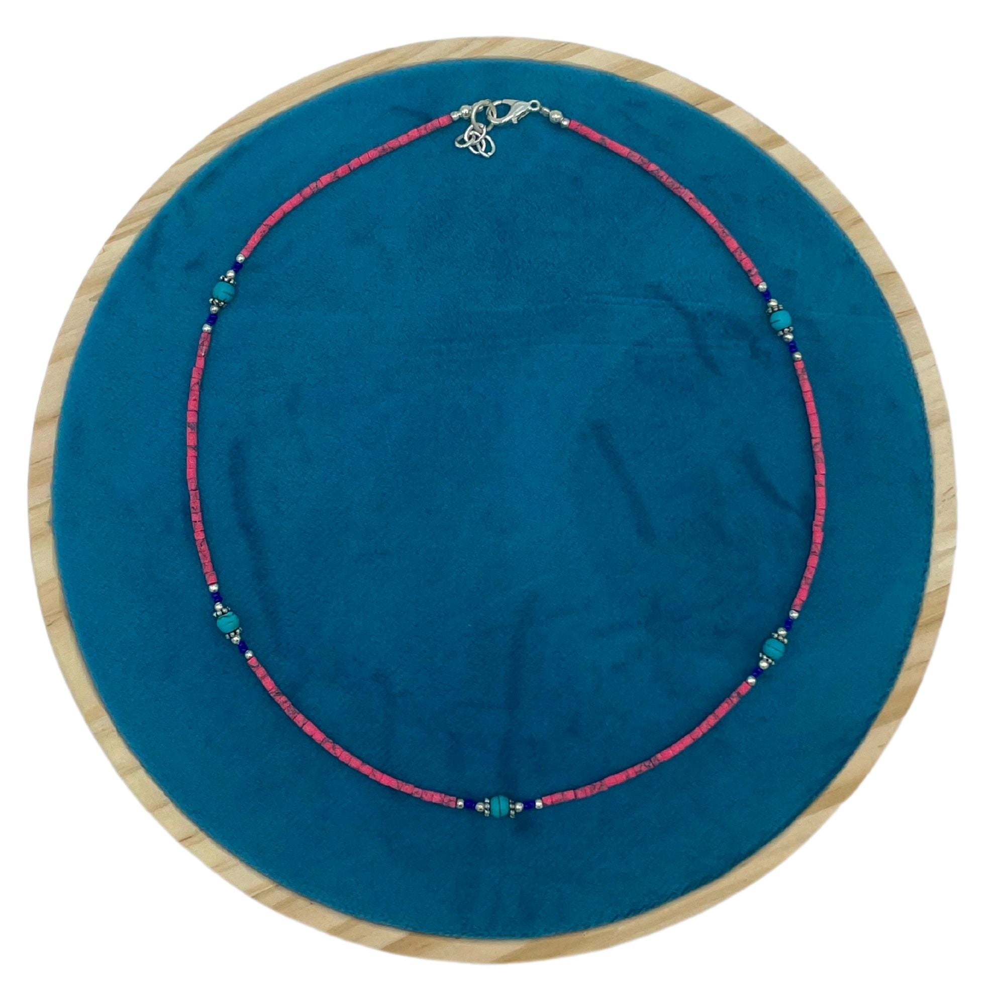 Collar nepalí de gemas extrafinas - Cuentas de coral rosa y turquesa