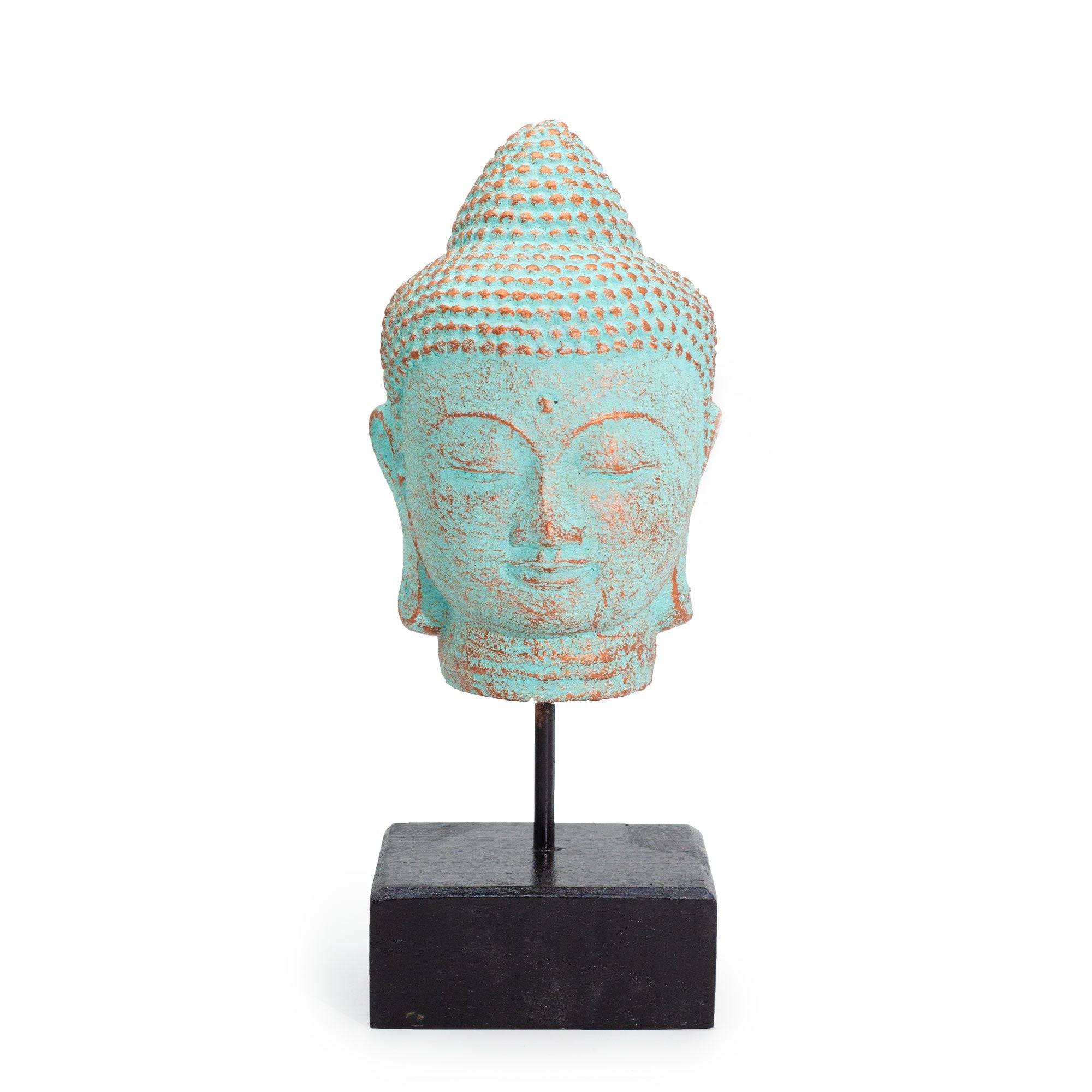 Cabeça de Buda em Repouso com Suporte – Cobre Verde