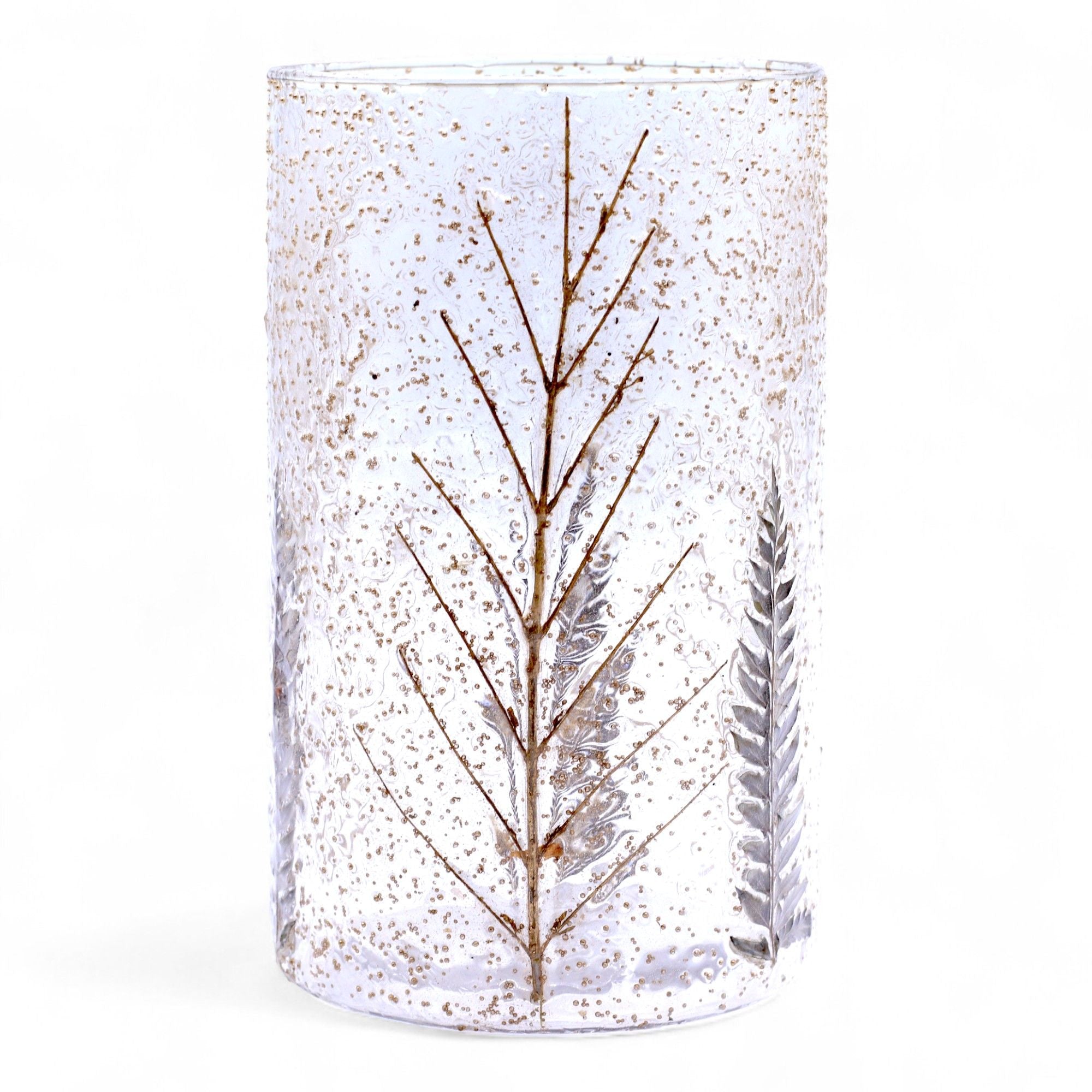 Natural Floral Glass Candle Holder - Tall Vase - pine (19x11cm)