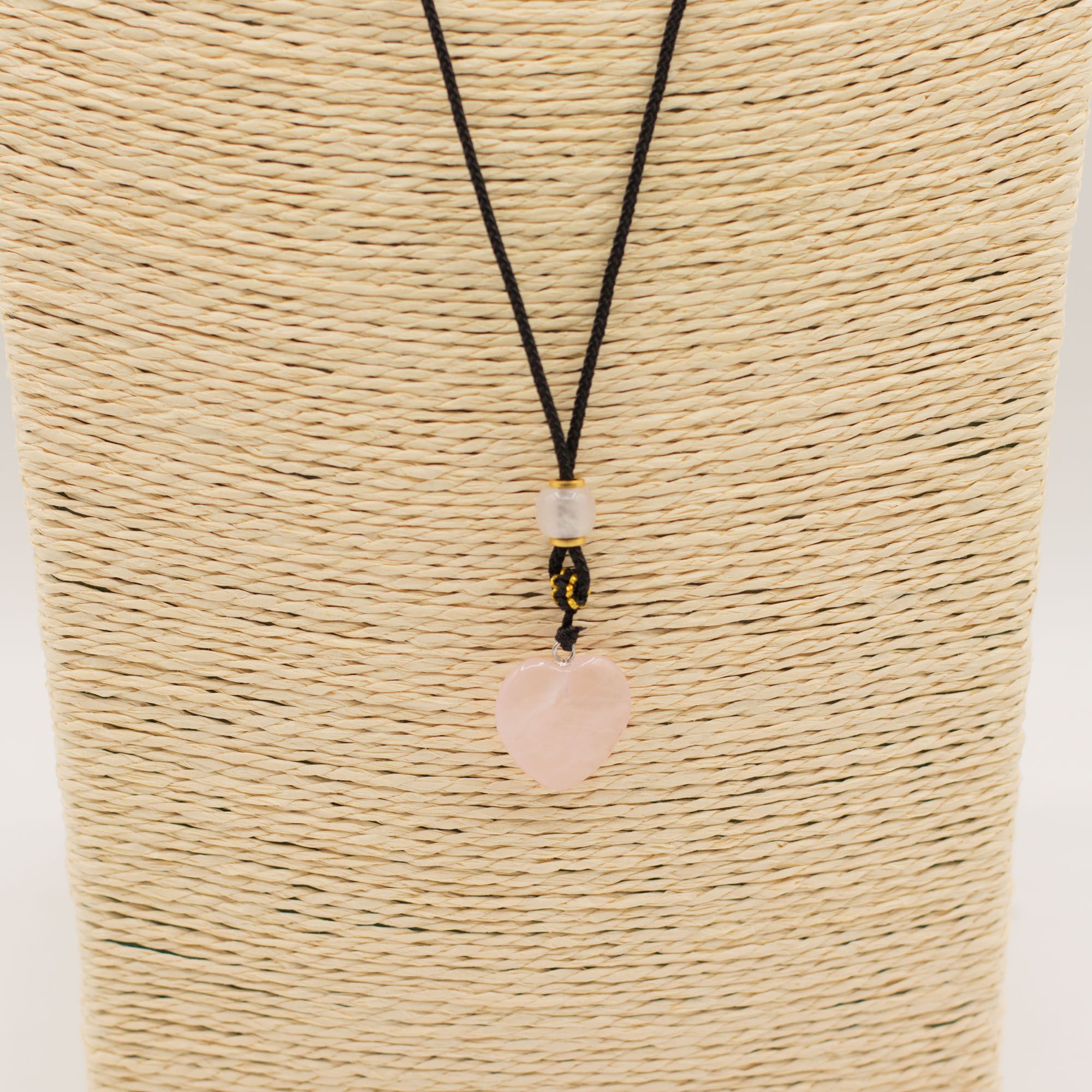 Necklace with Cord and Gemstone Pendant - Rose Quartz Heart