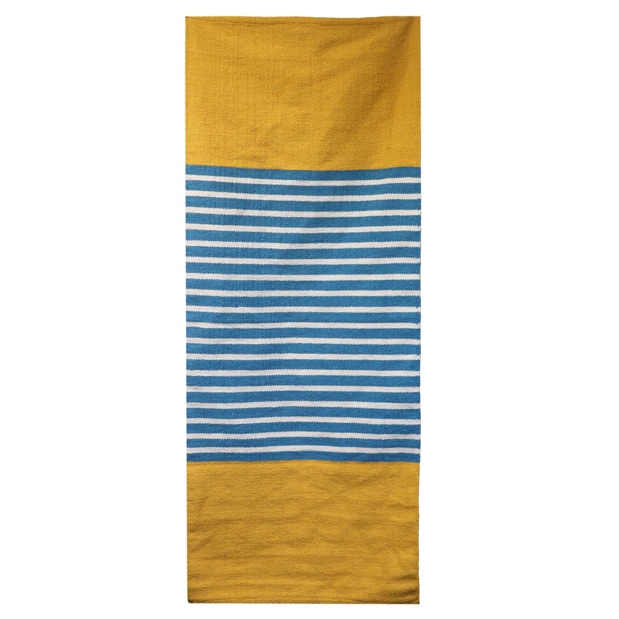Tapete Indiano em Algodão Amarelo e Azul