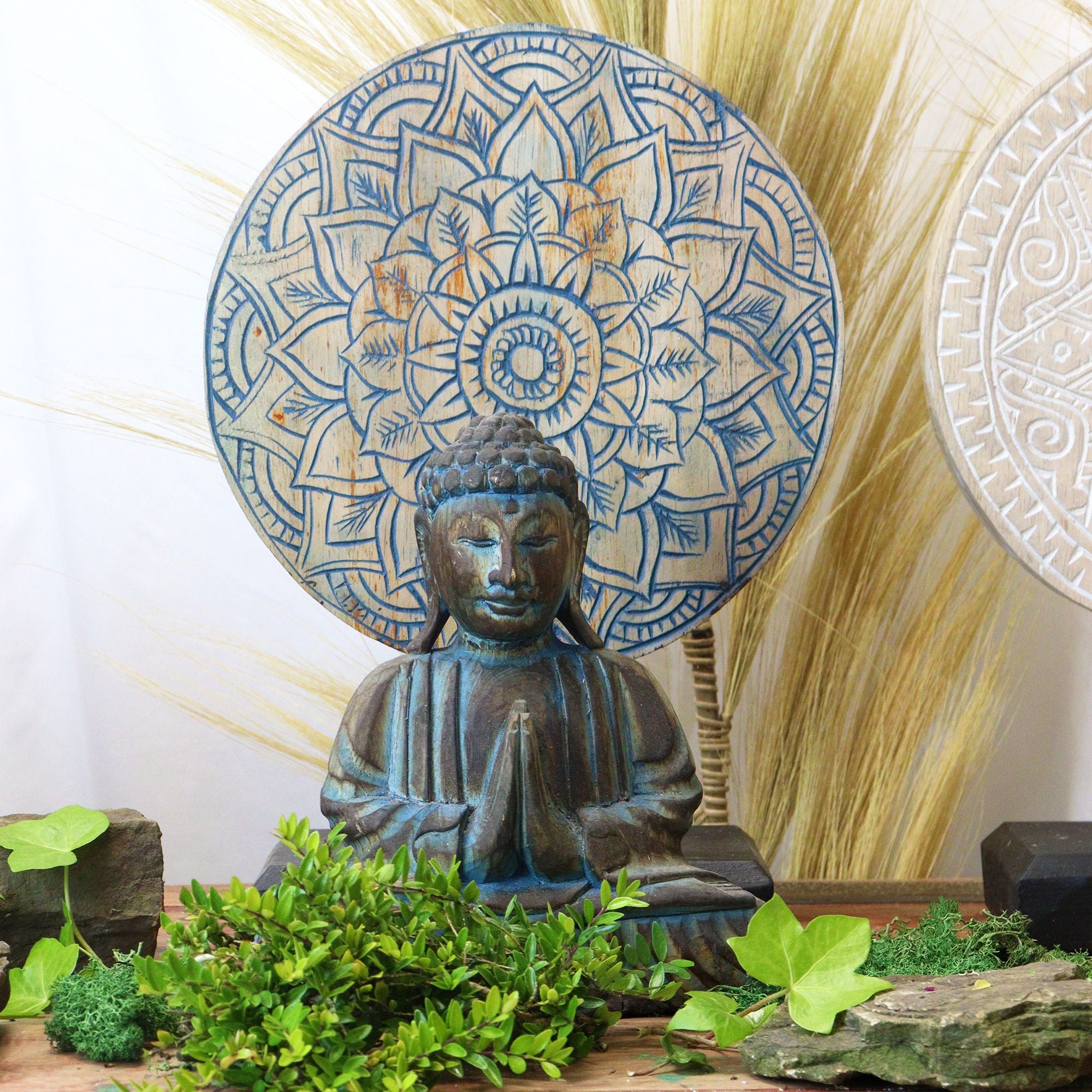 Conjunto Feng Shui Buda Mandala Floral Azul