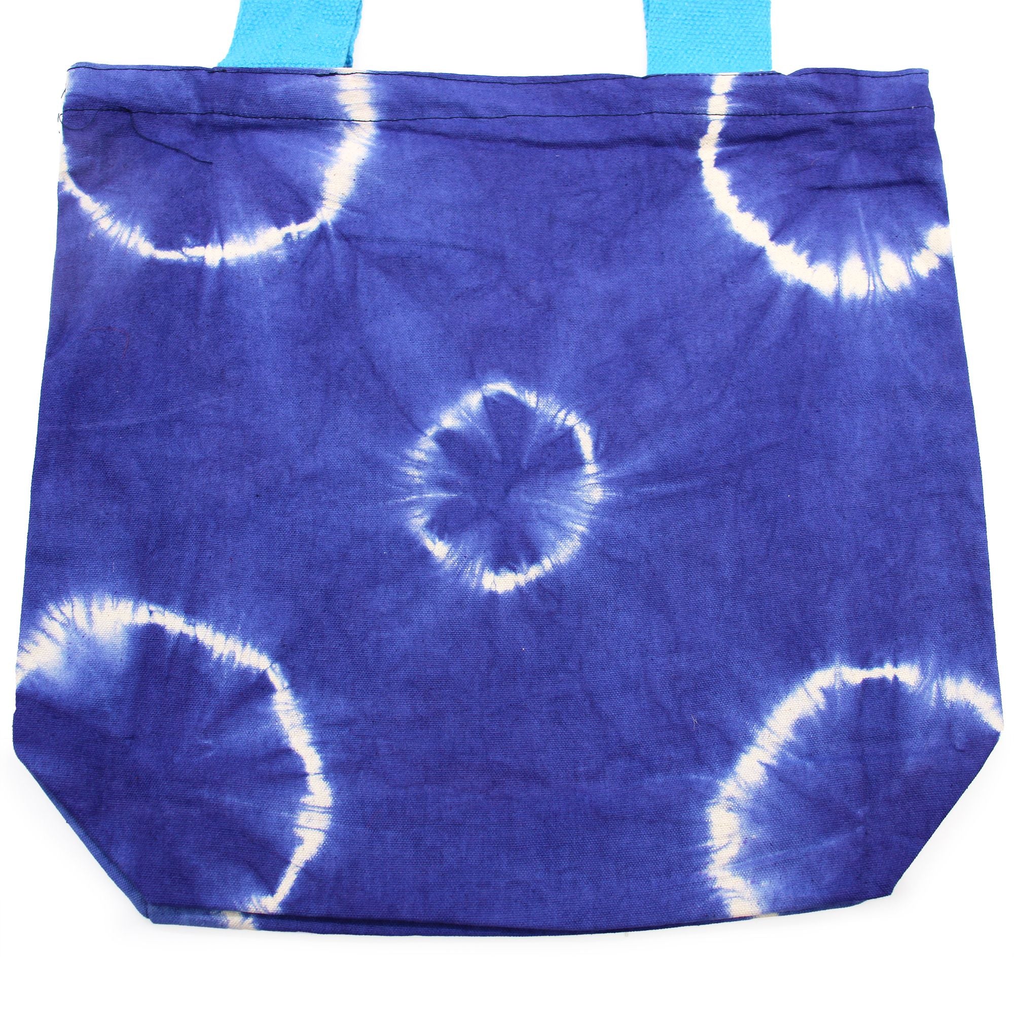Bolsa de Algodão Natural Tie Dye - Anéis Azuis - Alça Azul