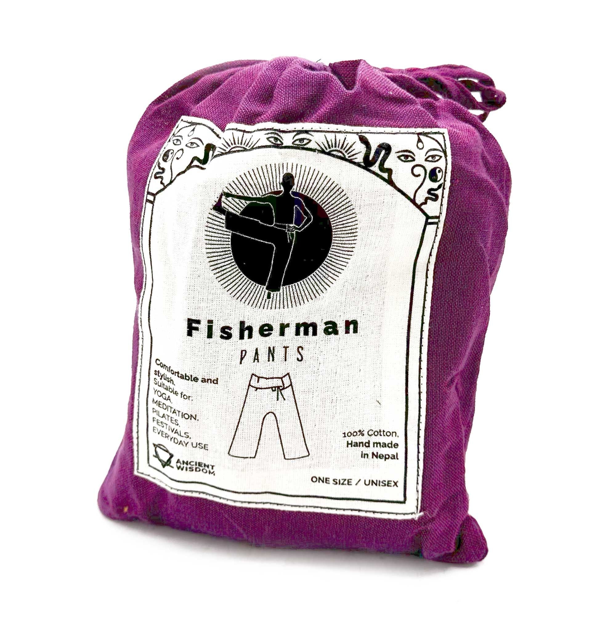 Yoga and festival pants - Thai fisherman mandala mantra in purple