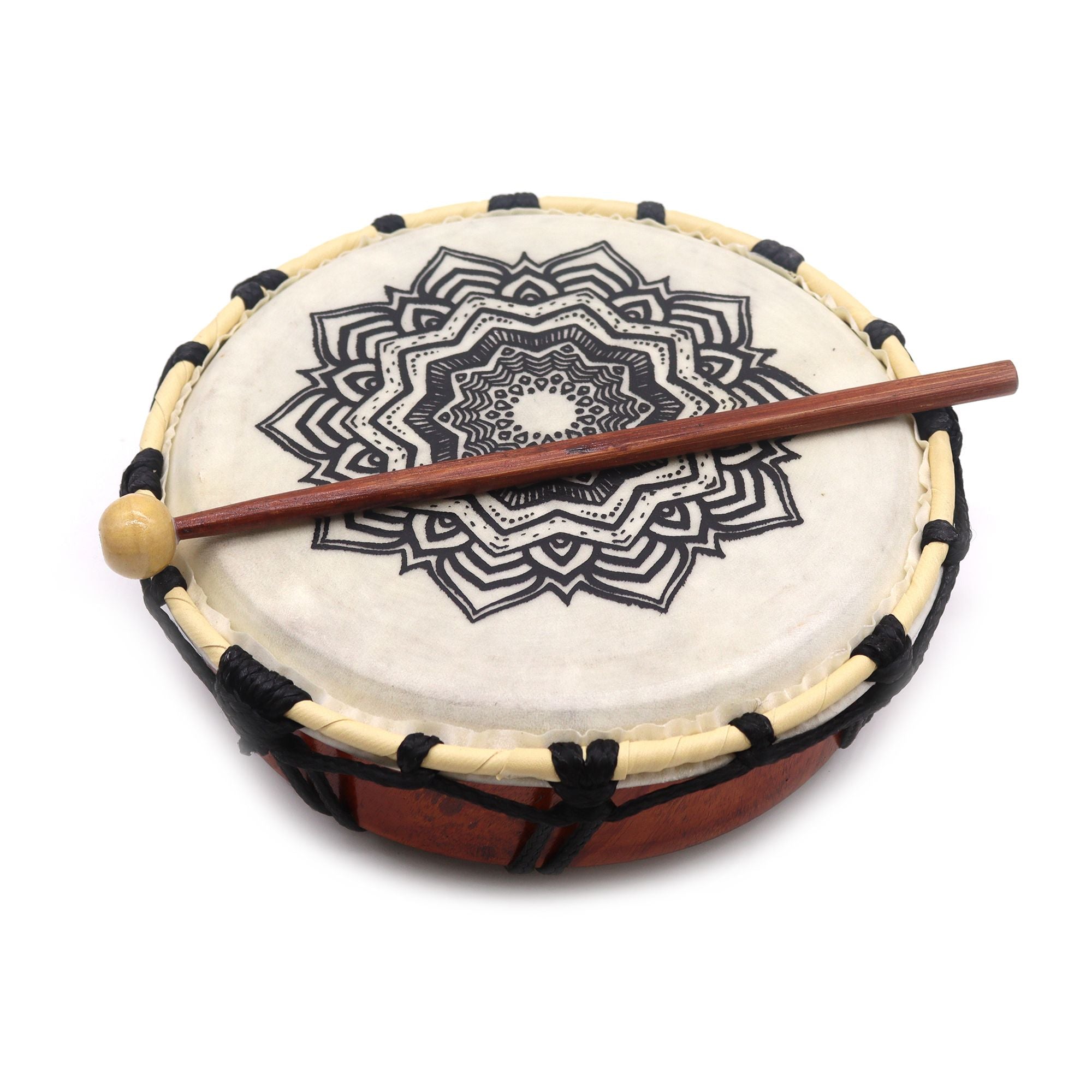 Tambor Xamânico Mandala com Baqueta - 20 cm