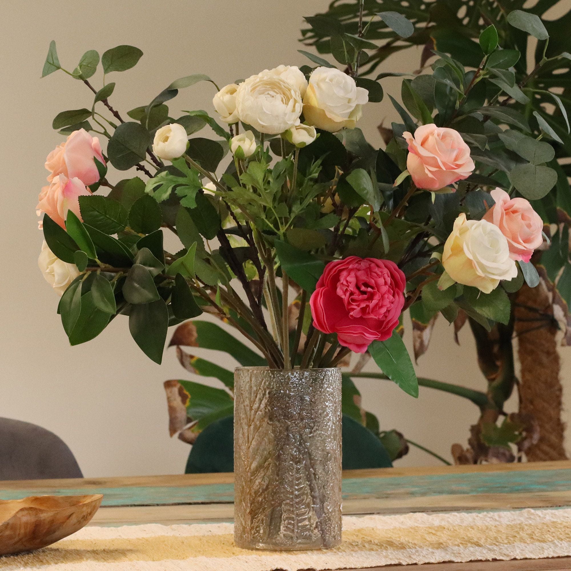 Natural Floral Glass Candle Holder - Tall Vase - pine (19x11cm)