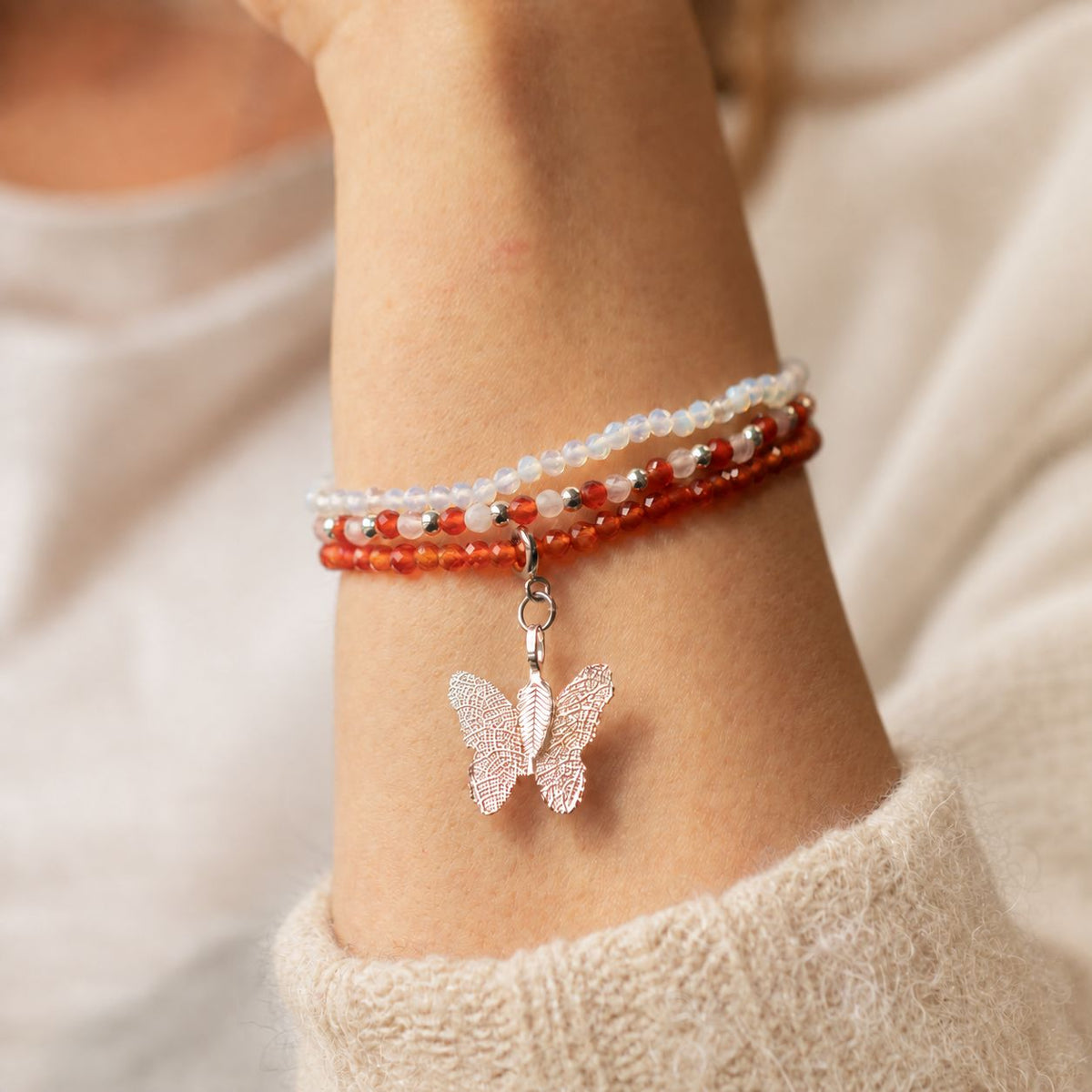 Conjunto de 3 Pulseiras Nymph Spirit com Pedras Naturais - Lua de Sangue