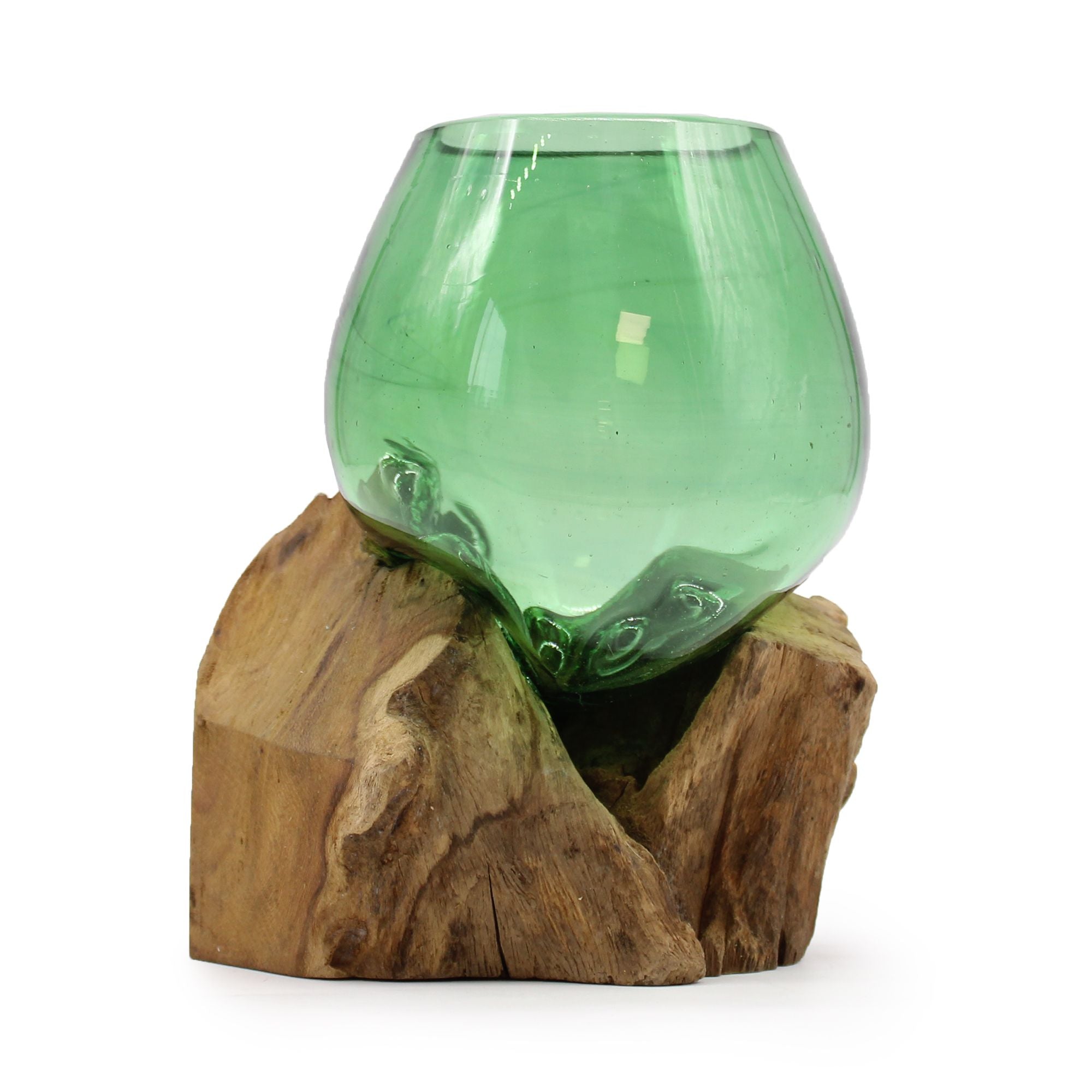 Taça Pequena em Vidro Reciclado sobre Madeira