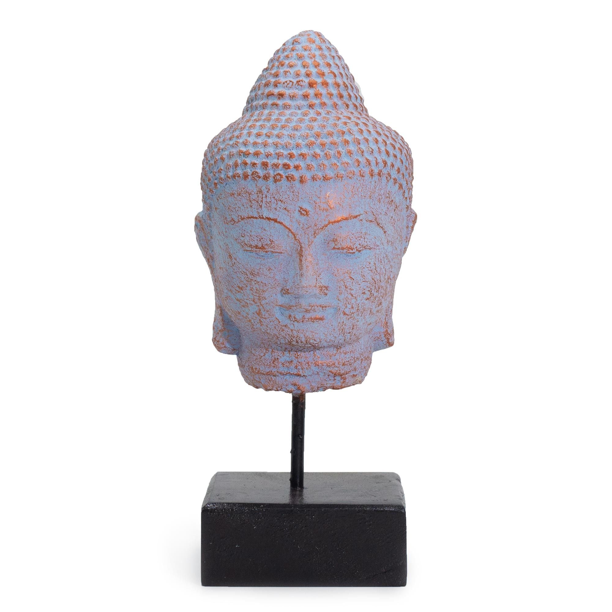 Cabeça de Buda em Repouso com Suporte – Cobre Azul