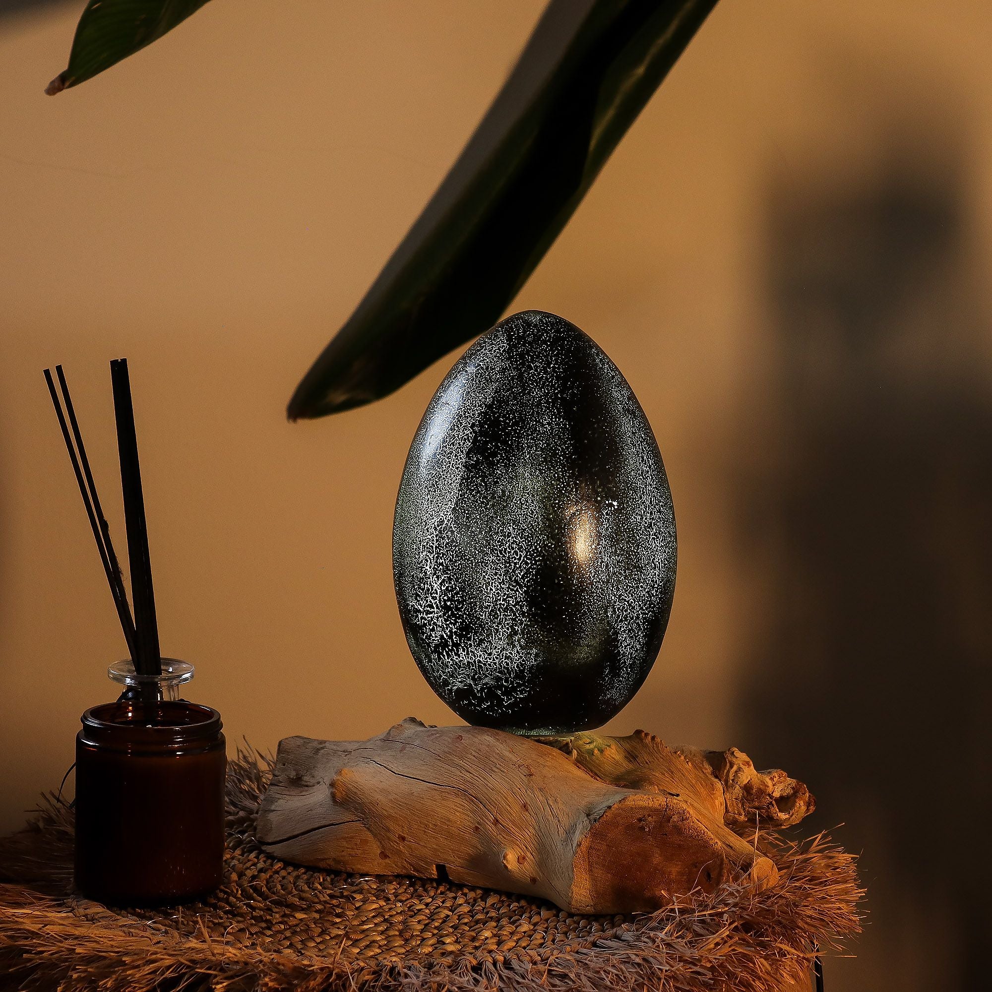 Lâmpada de Mesa com Abajur Ovo de Lava Craquelado – Cinzento