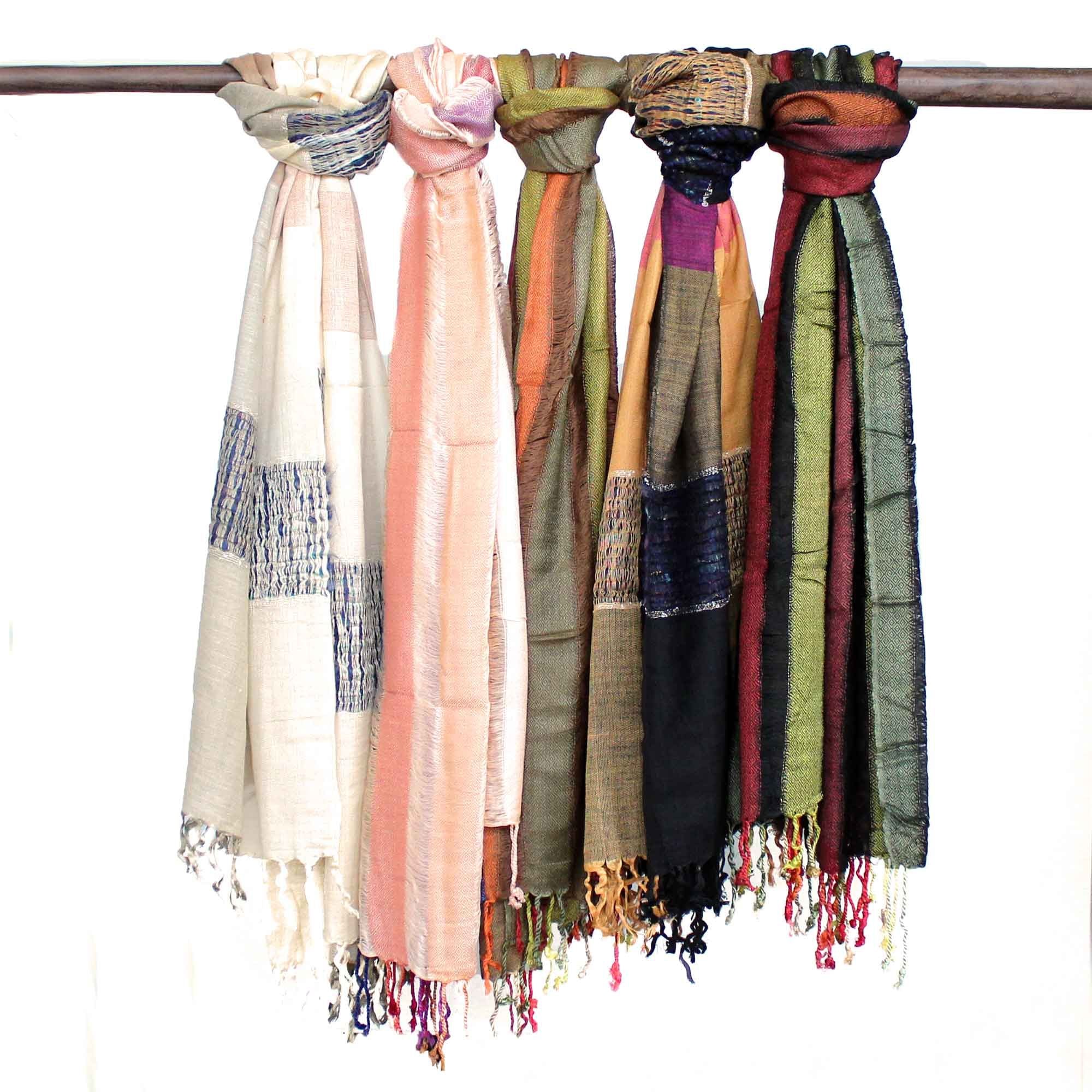 Cachecol boémio indiano grande - Verdes aleatórios - 75x180 cm