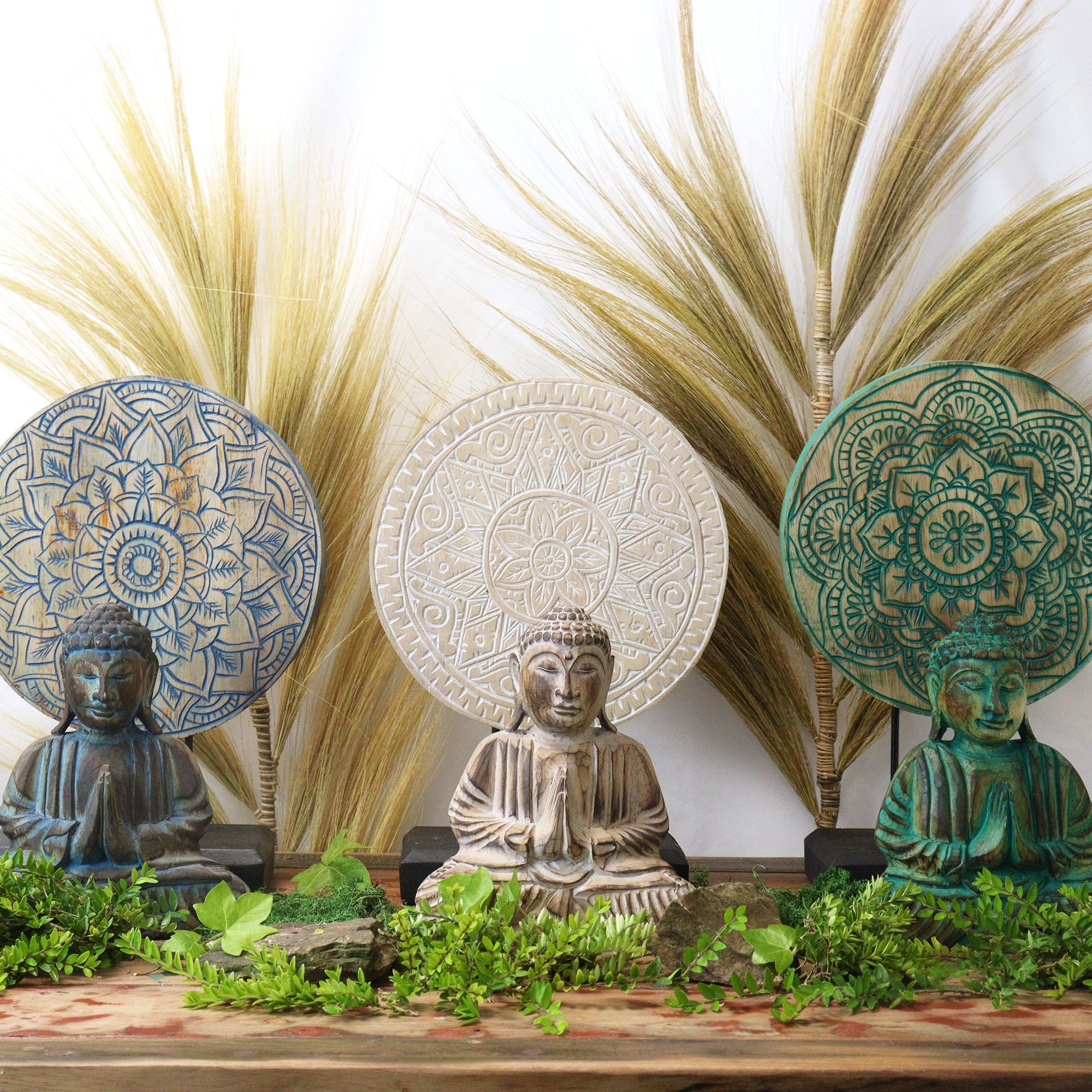 Conjunto Feng Shui Buda Mandala Floral Azul