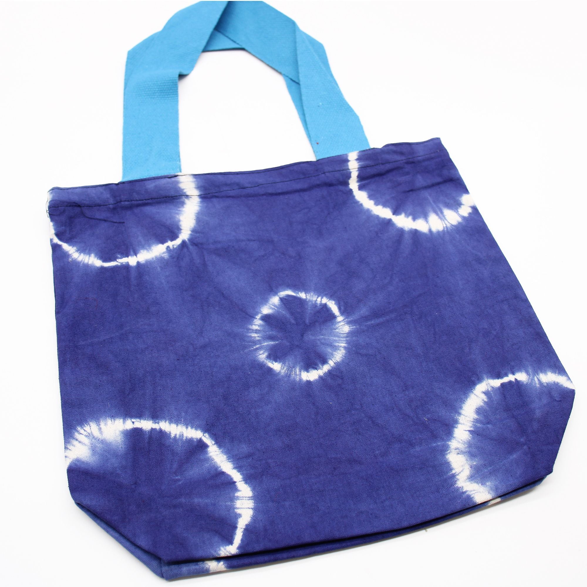 Bolsa de Algodão Natural Tie Dye - Anéis Azuis - Alça Azul