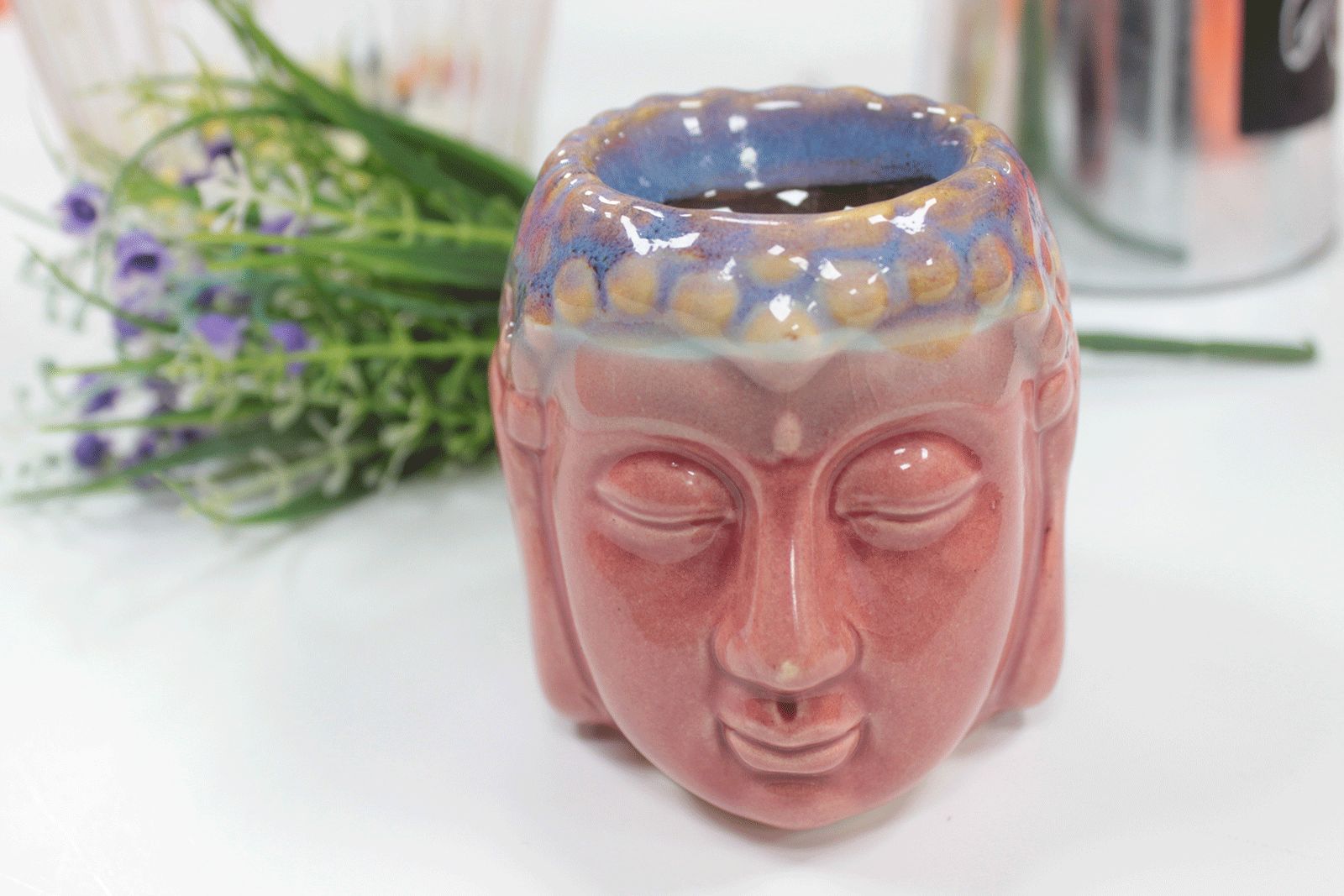 Queimador de Óleo Buda Rosto – Rosa e Azul