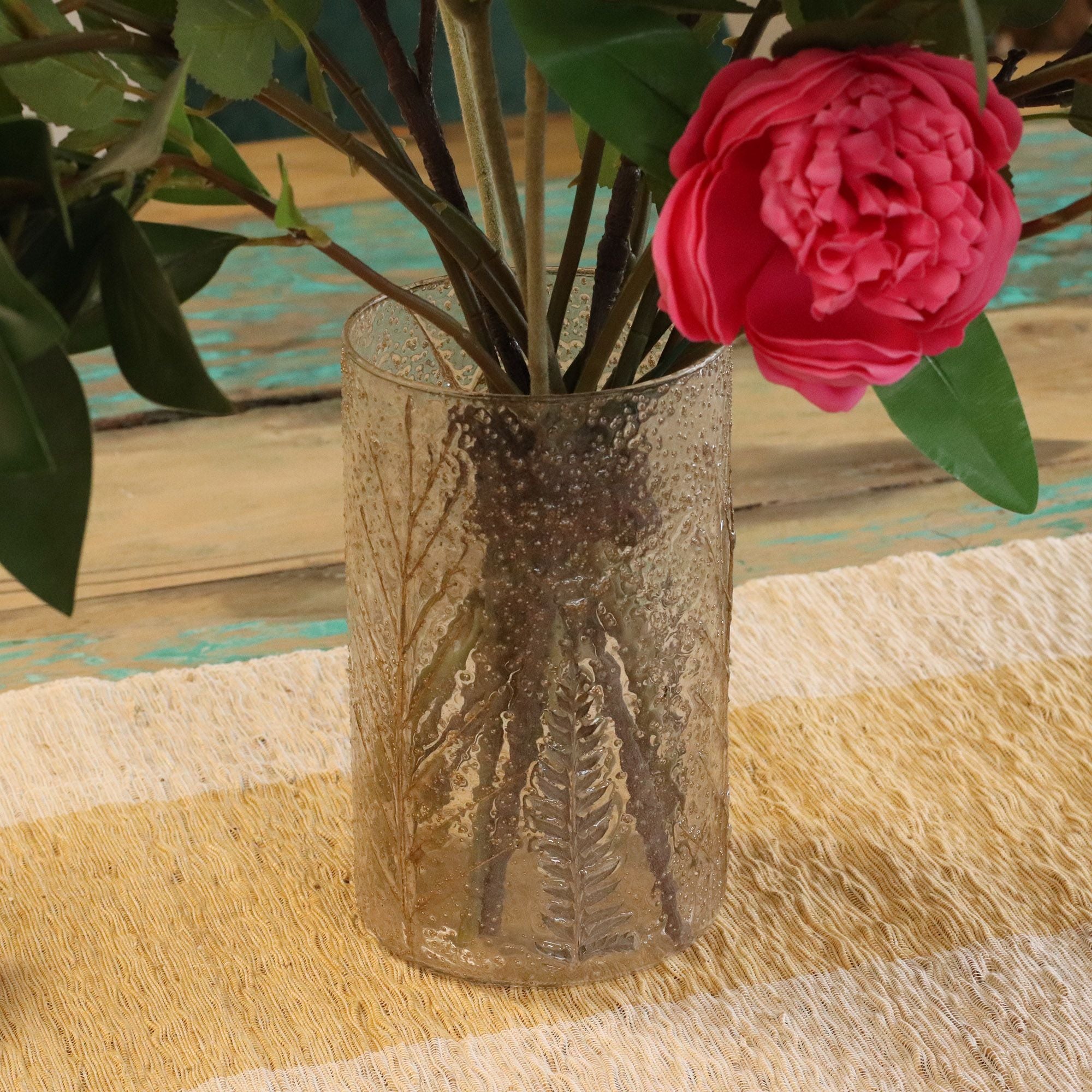 Natural Floral Glass Candle Holder - Tall Vase - pine (19x11cm)