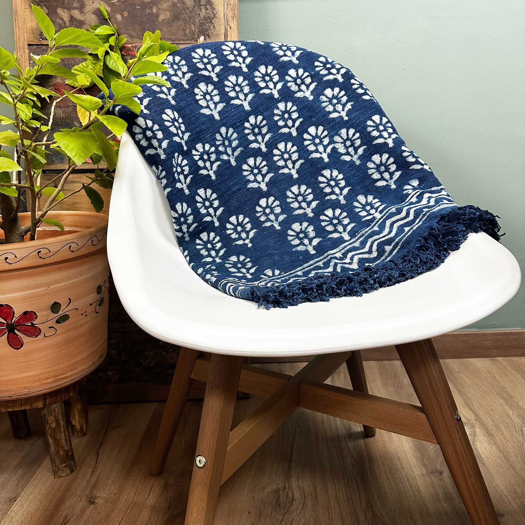 Manta Índigo Artesanal Flor de Chhota