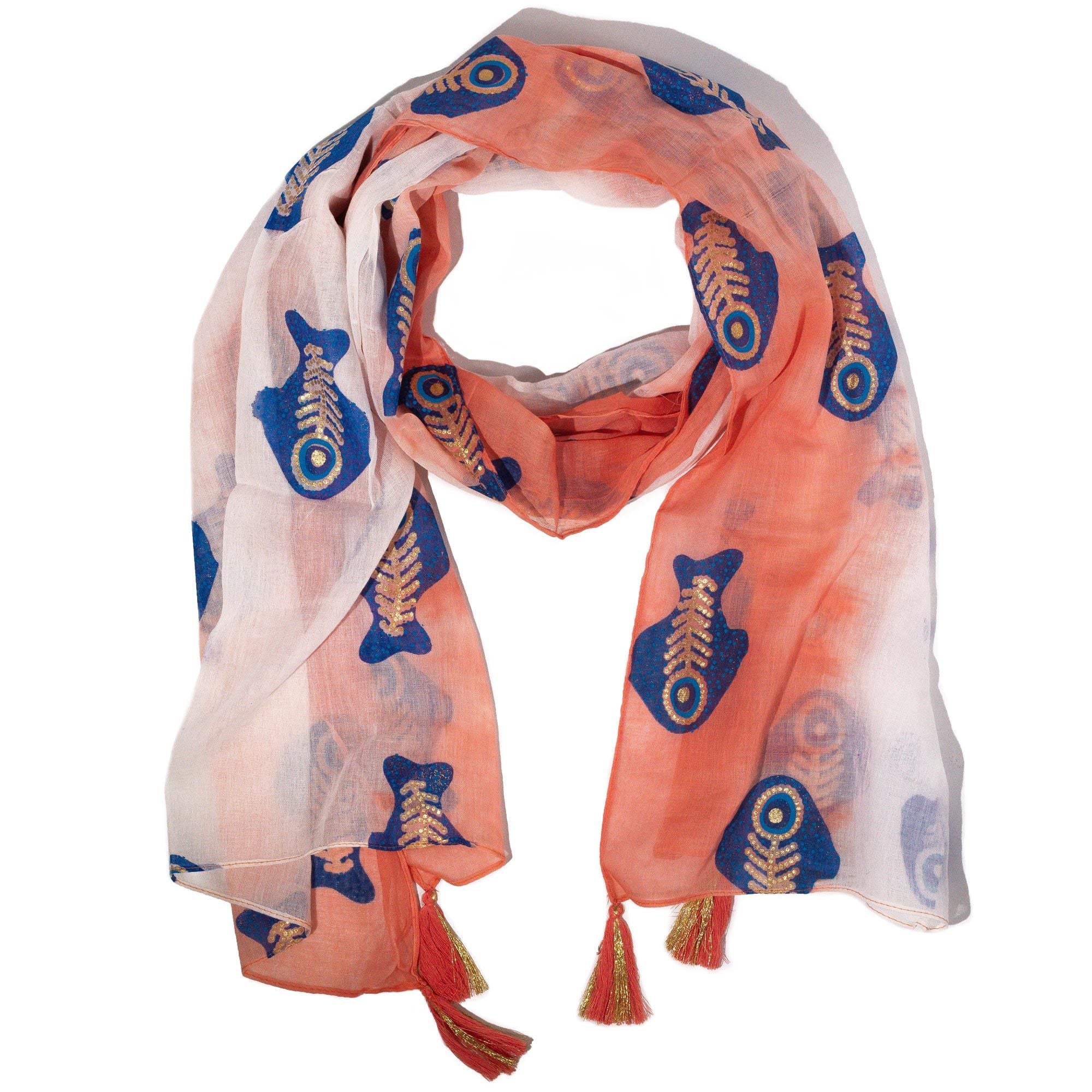 Écharpe Nomad Sari Aqua Fish - Coral - 180x50 cm
