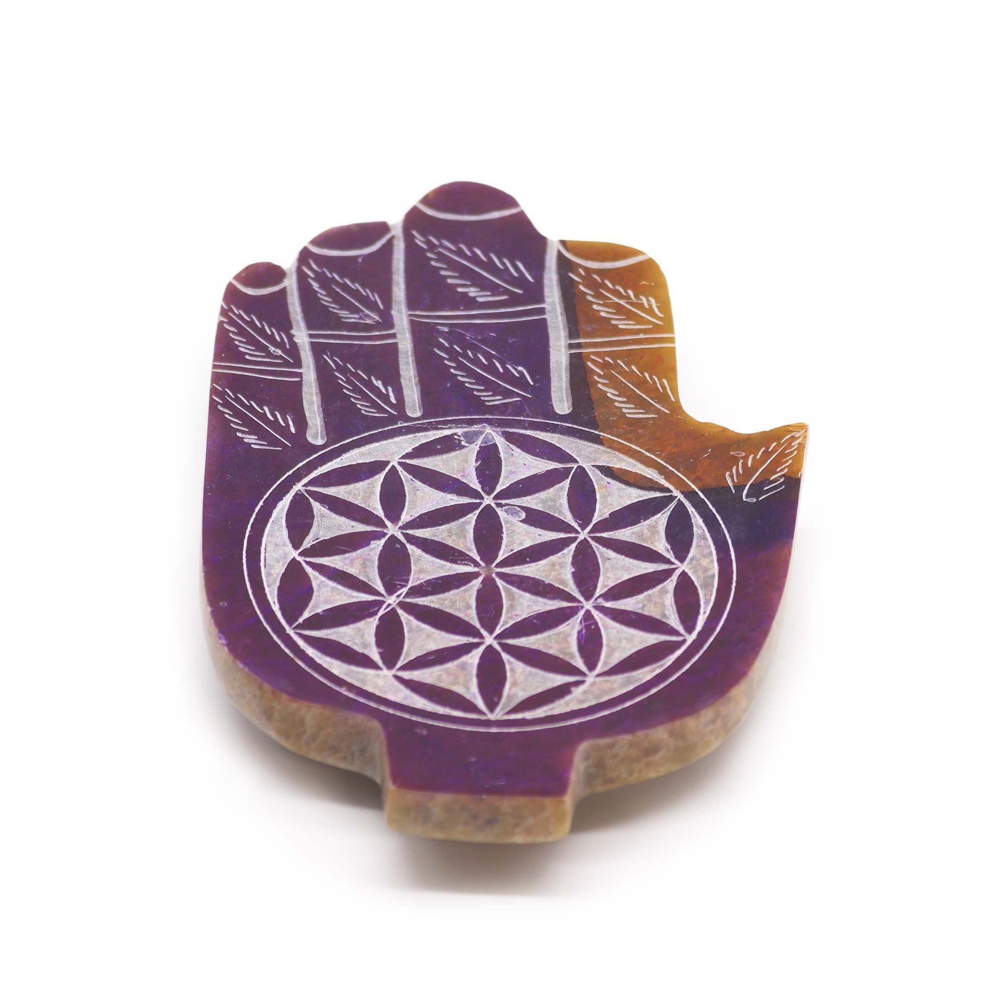 Suporte de Incenso Hamsa em Esteatite Flor da Vida