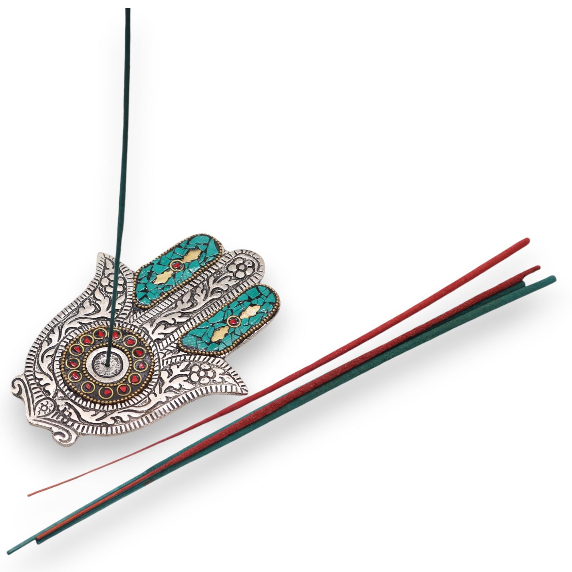Suporte de Incenso Hamsa Pequeno Verde