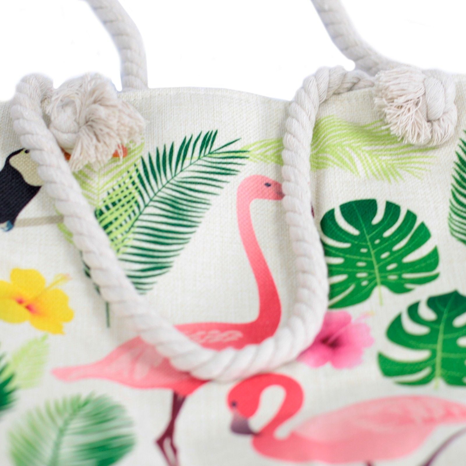 Bolsa shopper com alça de corda - Flamingo tropical
