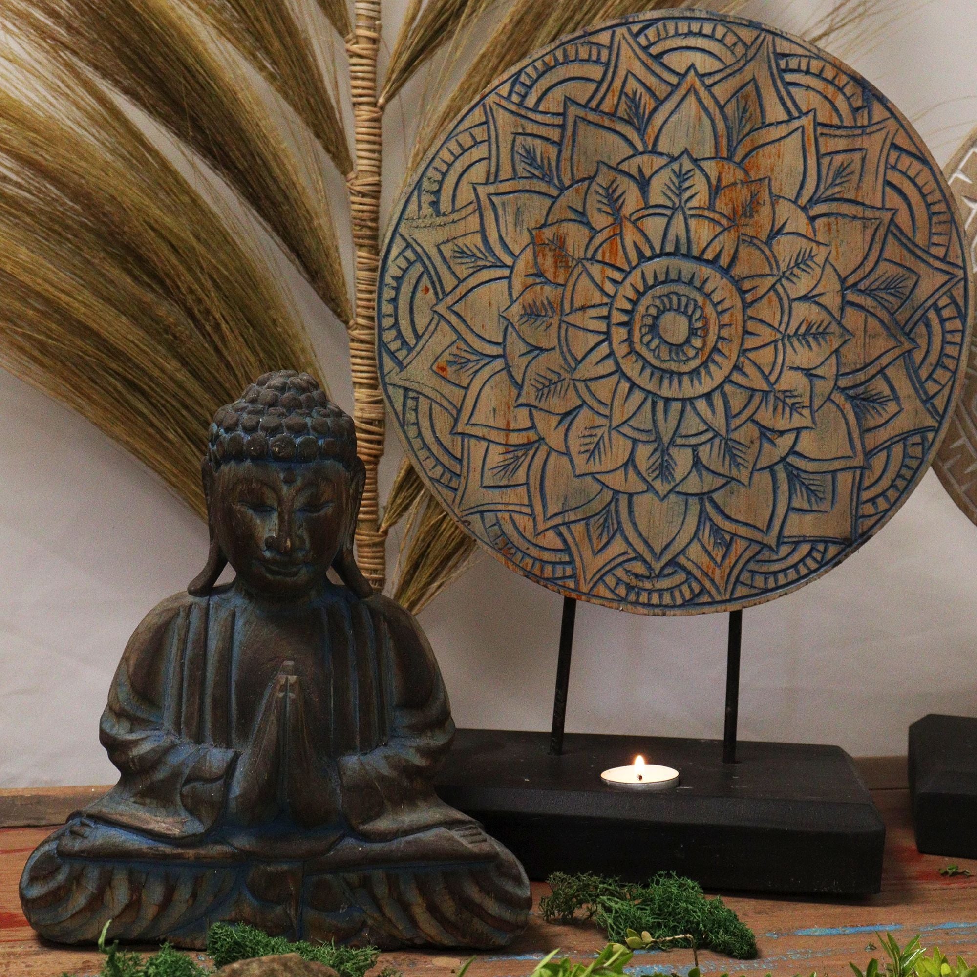 Conjunto Feng Shui Buda Mandala Floral Azul