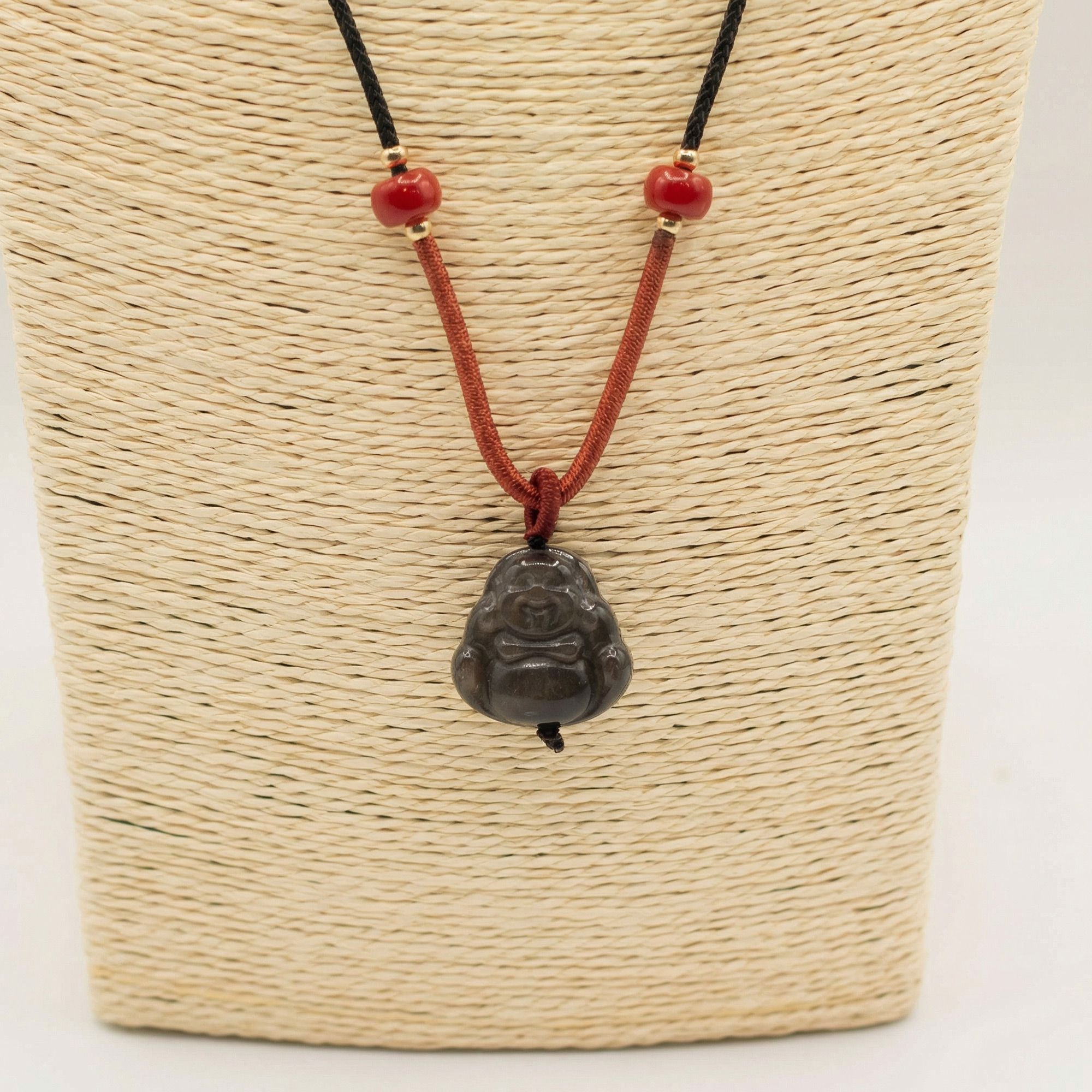 Pendentes de Pedra Preciosa - Buda de Obsidiana Prateada