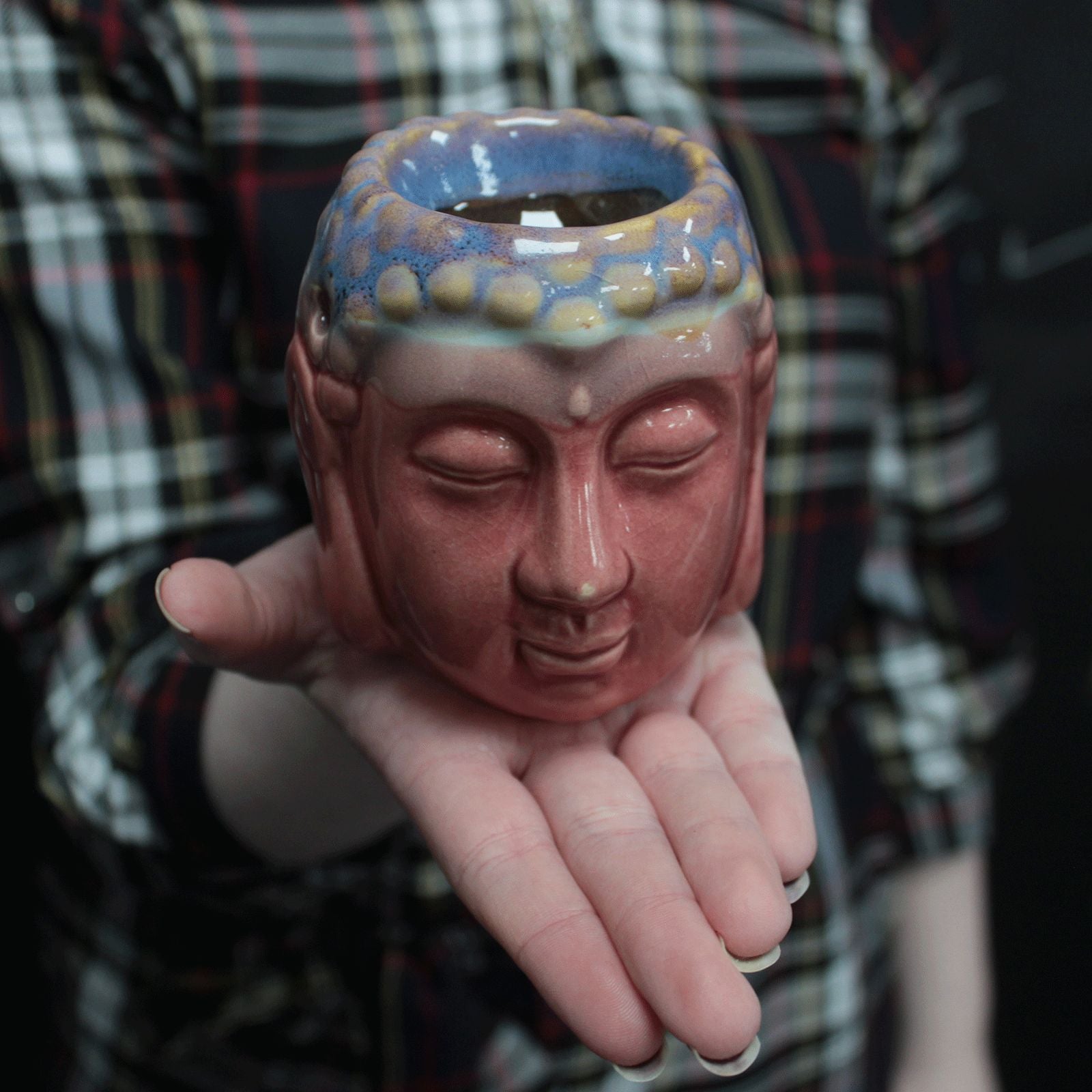 Queimador de Óleo Buda Rosto – Rosa e Azul