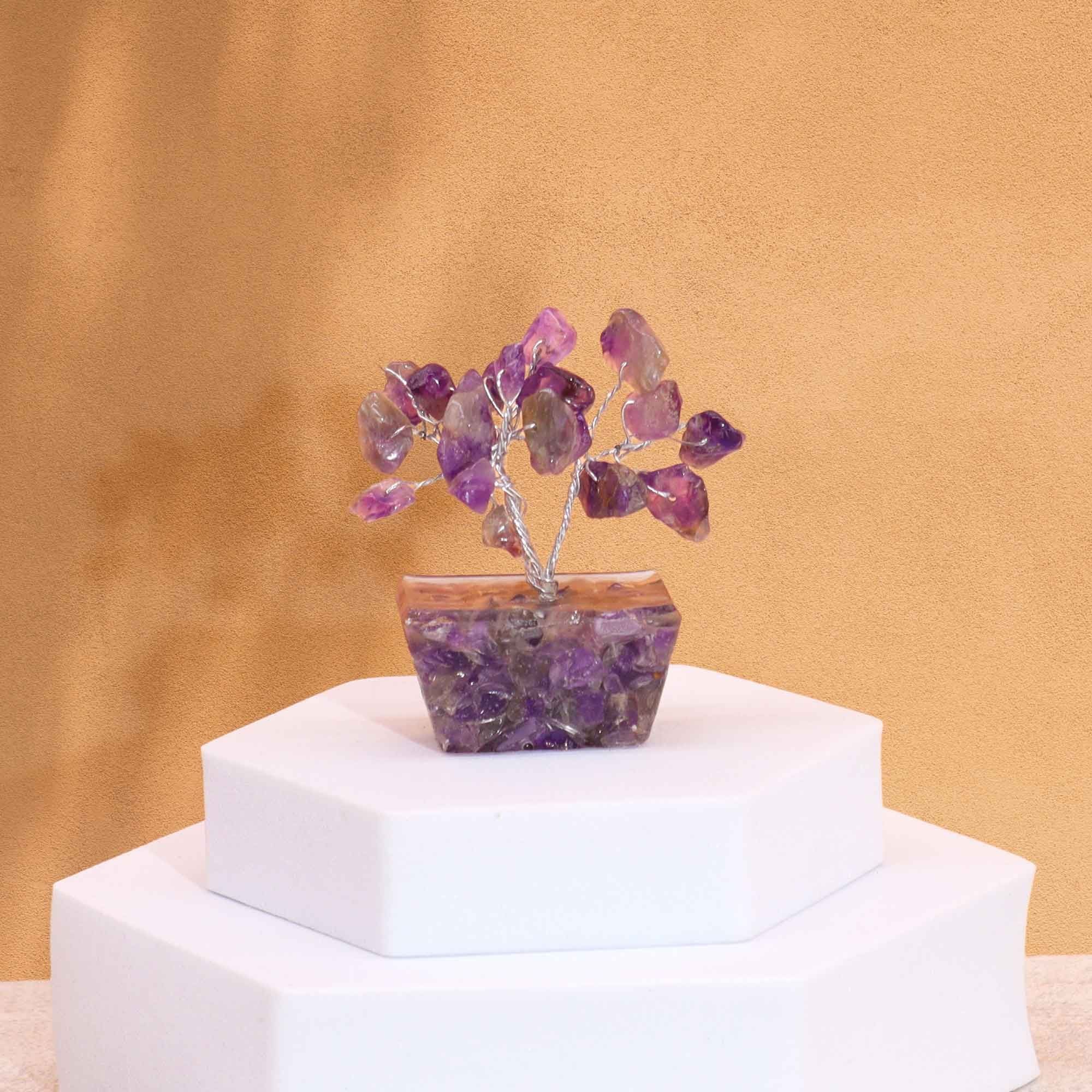 Mini Árvore de Pedras Naturais Base Orgonite Ametista (15 Pedras)