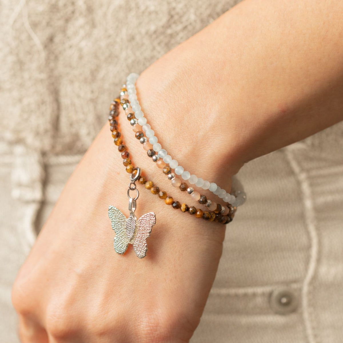 Conjunto de 3 Pulseiras Nymph Spirit com Pedras Naturais - Pôr do Sol no Mar