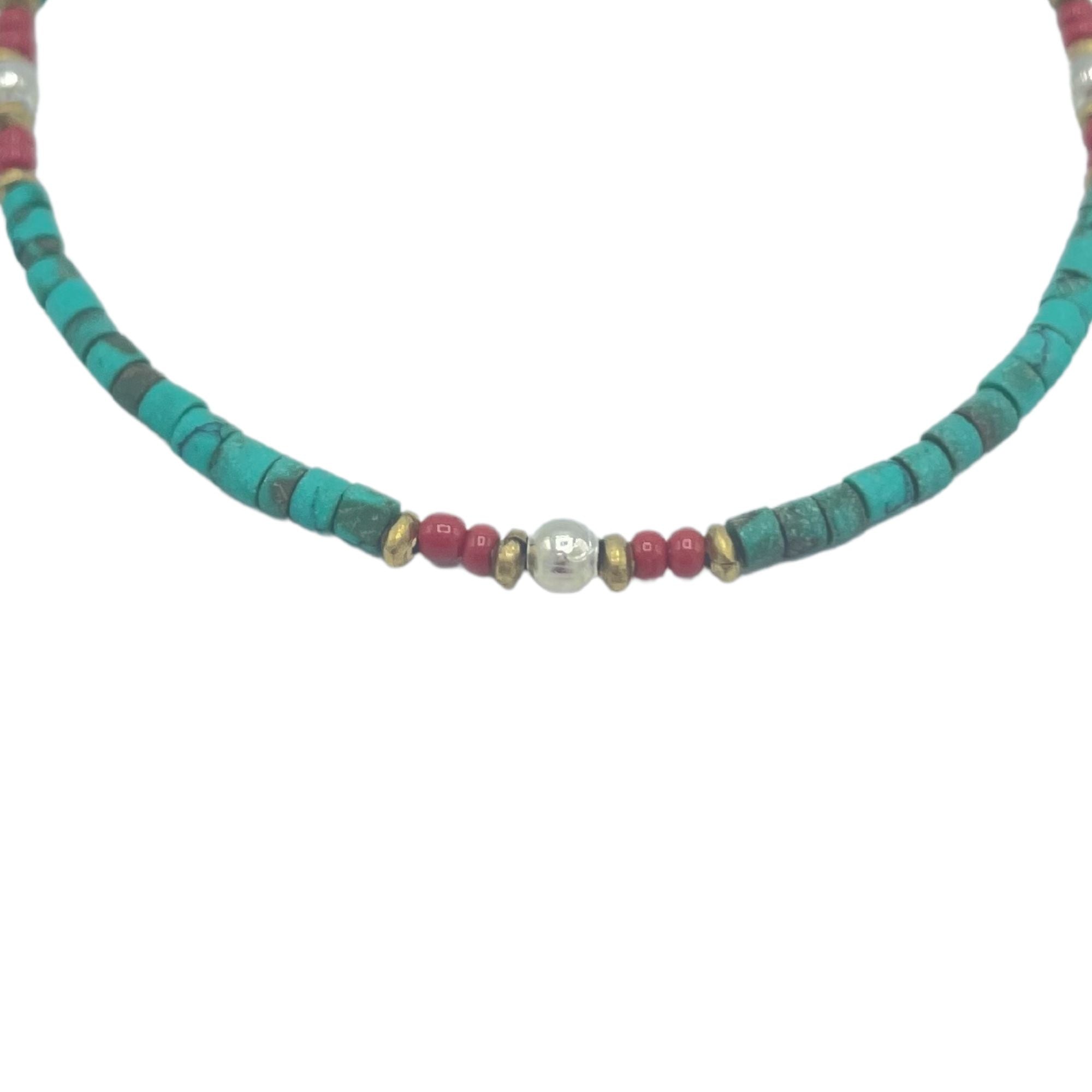 Pulseira Nepalesa de Gemas Extrafinas - Turquesa e Pedra