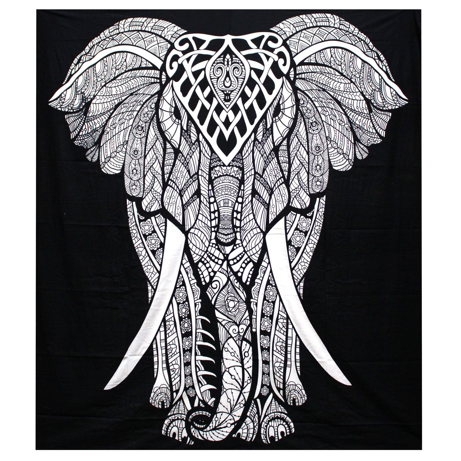 Colcha de Algodão Dupla Preto e Branco com Tapeçaria Elefante