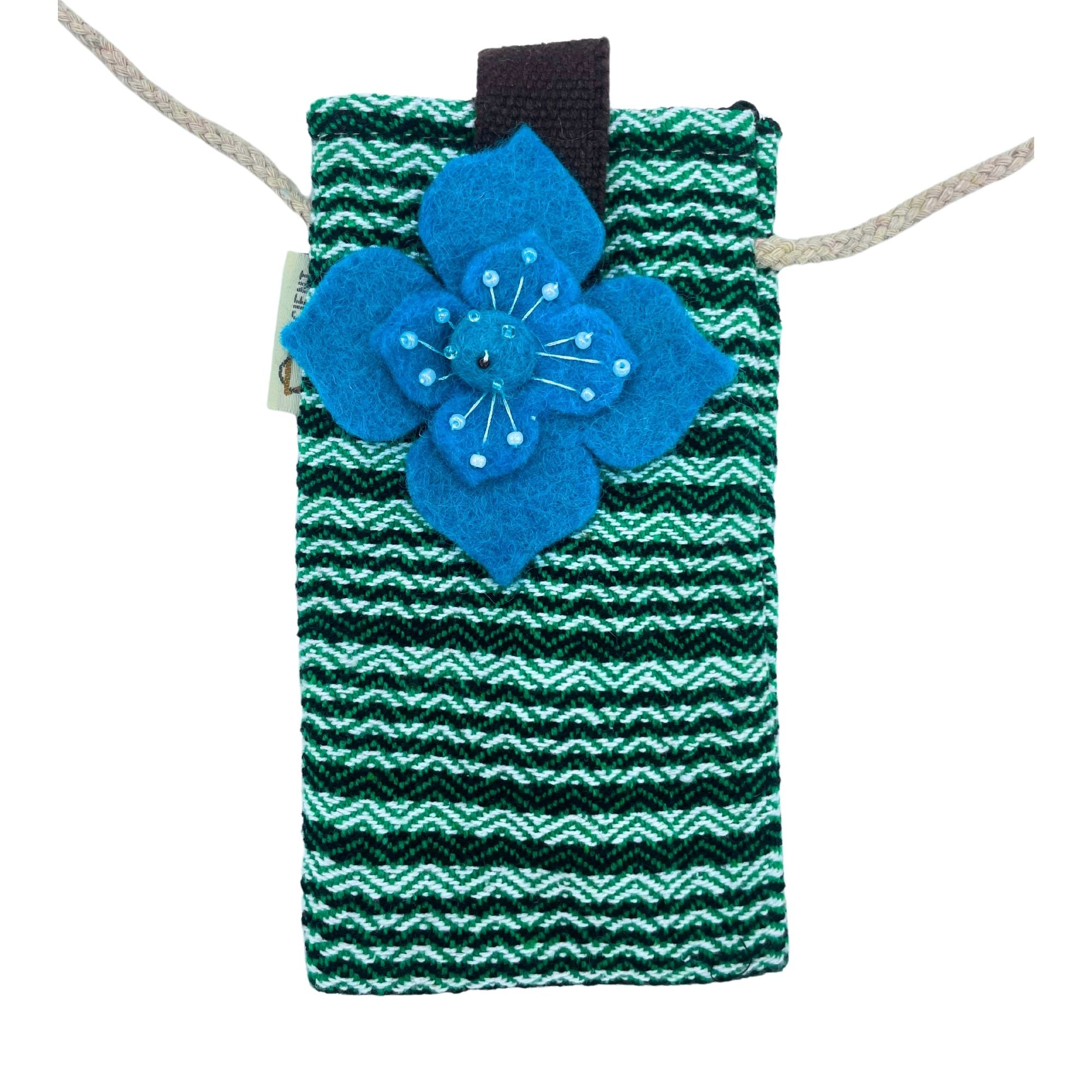 Bolsa para Telemóvel com riscas verdes - Decorada com flores