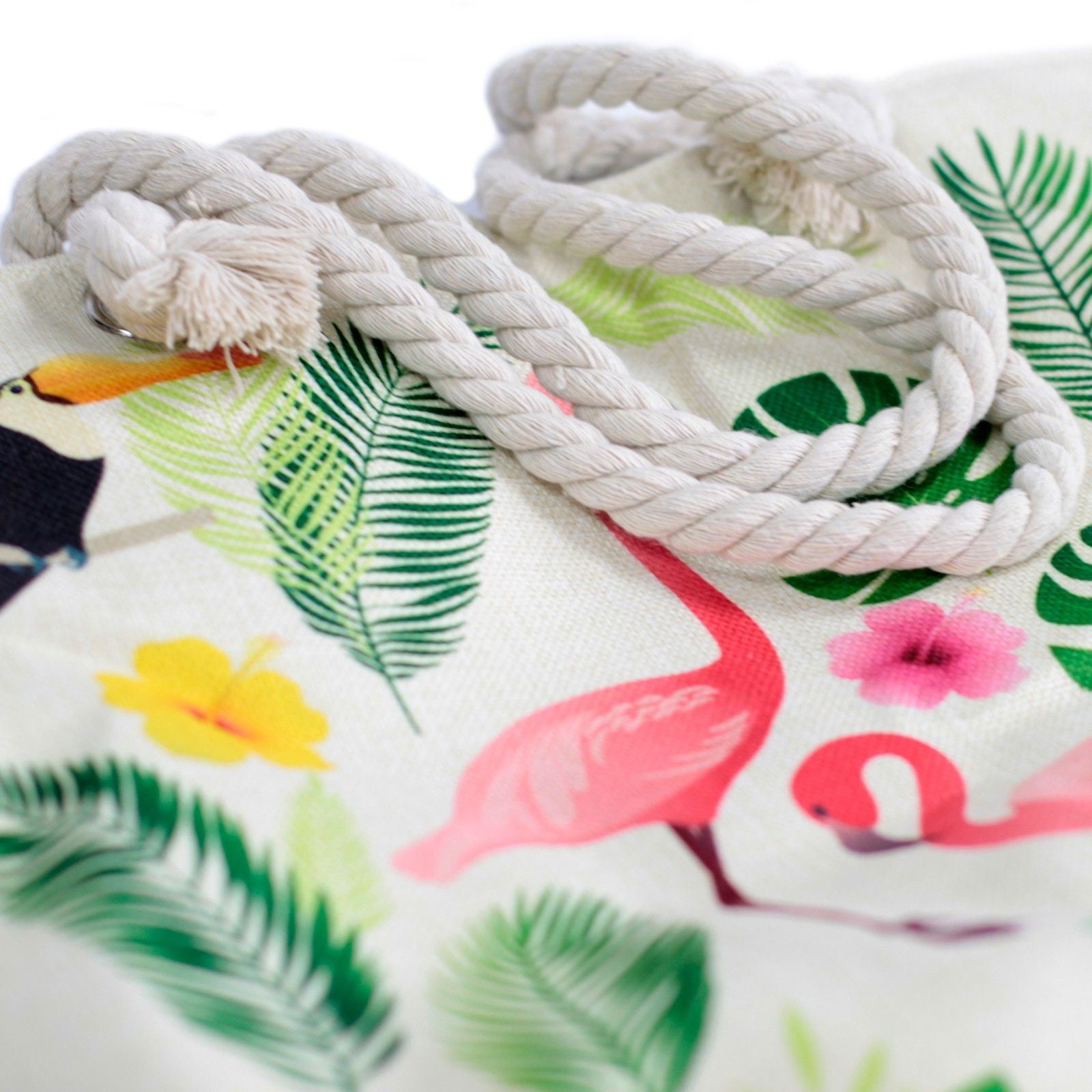 Bolsa shopper com alça de corda - Flamingo tropical